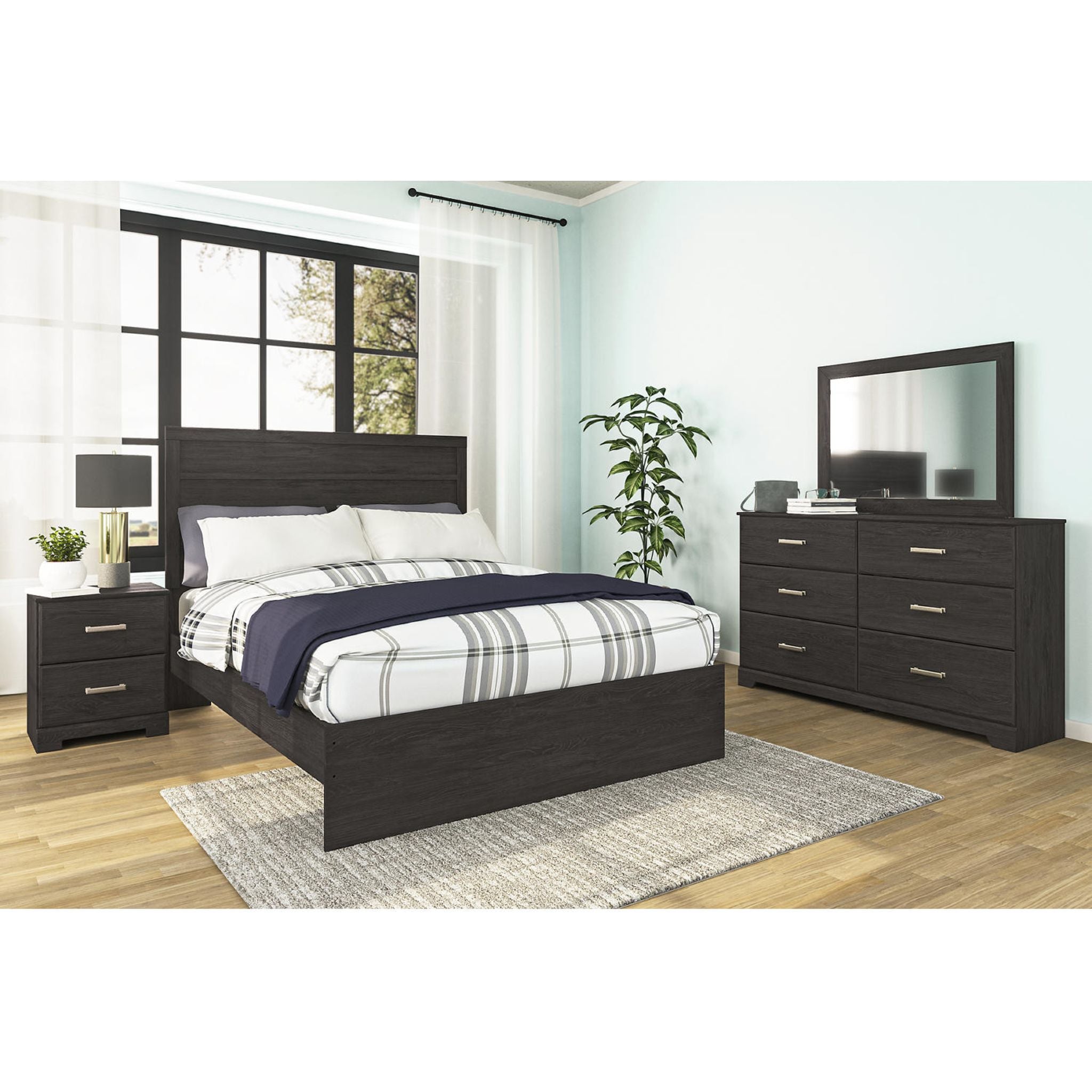 Belachime Queen Size Panel Bed Frame - Modern Wooden Platform Bed with Upholstered Headboard for Bedroom, Home Decor, and Guest Room