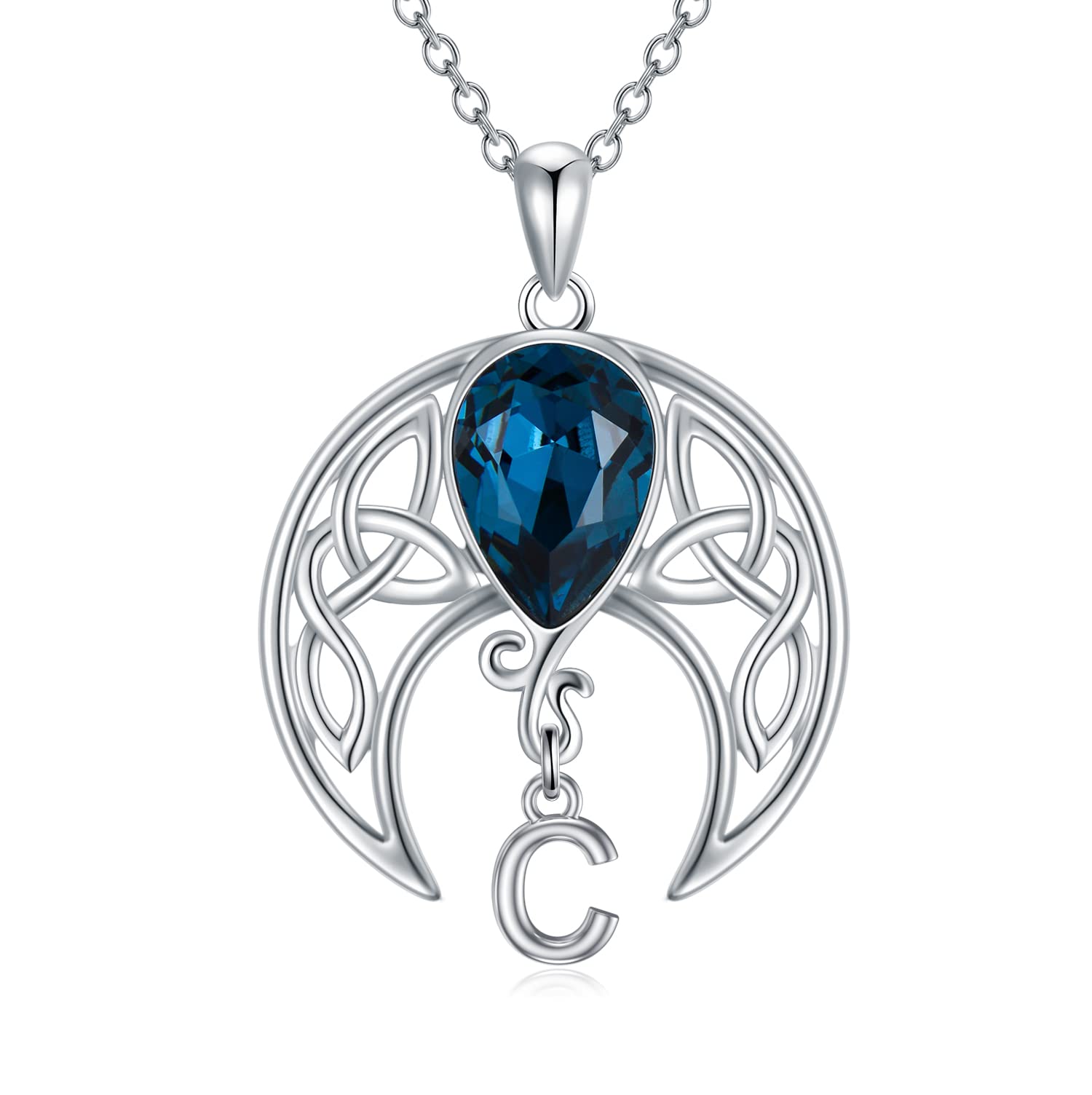 Celtic Moon Necklace with A-Z Initial Letter & Austrian Crystal - Personalized Birthday Jewelry Gift for Women & Girls | Elegant Pendant for Date Night, Wedding, Anniversary & Everyday Wear