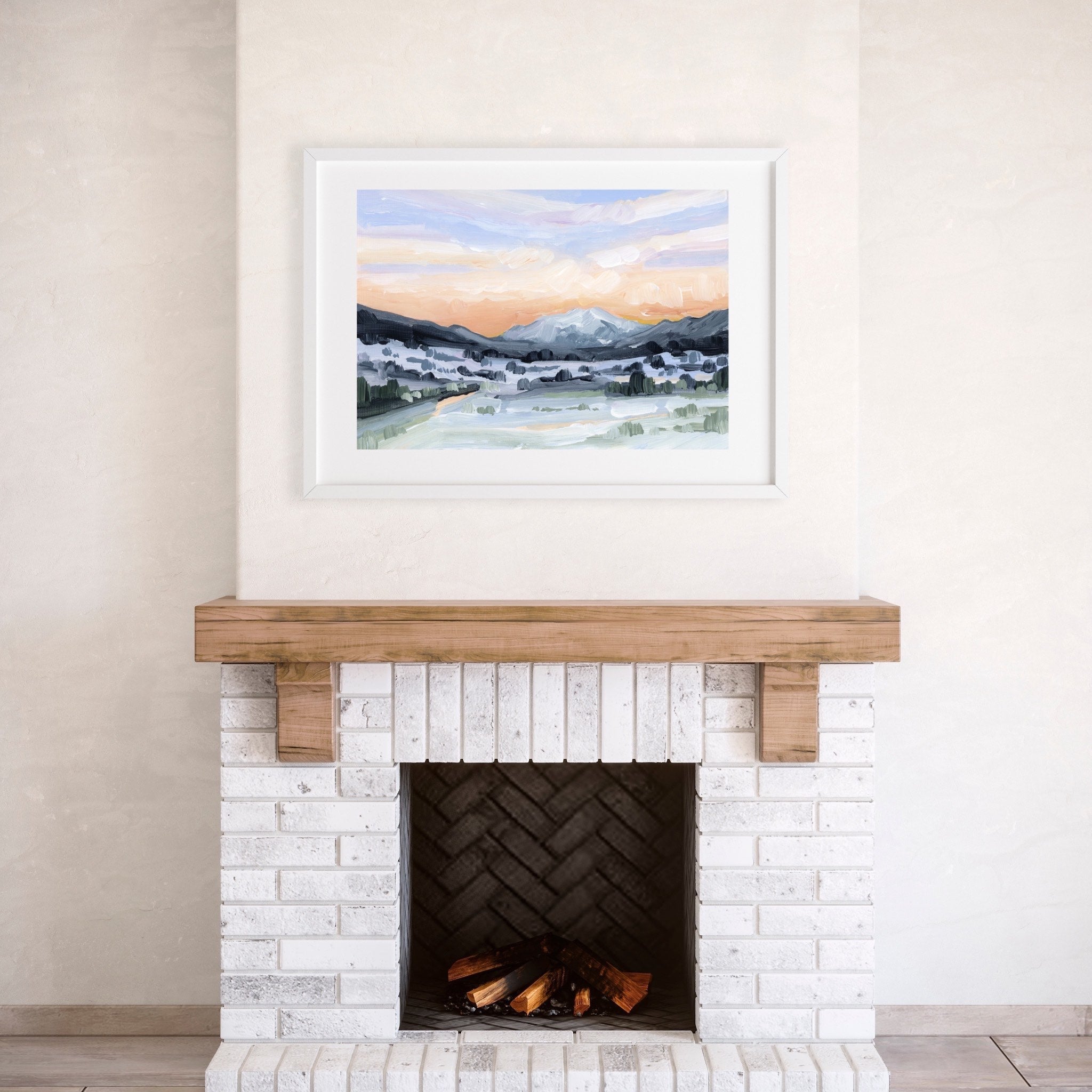 Peach Skies Art Print - Vibrant Sunset Wall Decor for Living Room, Bedroom & Office - Modern Framed Canvas Painting for Home & Office Decor