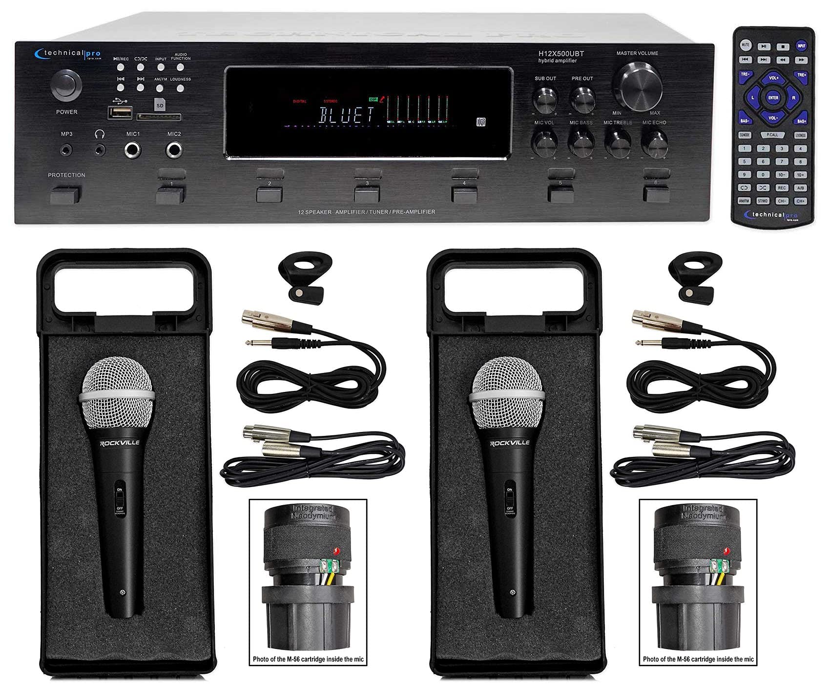 Technical Pro 6000W Bluetooth Karaoke Amplifier Receiver with USB, SD Card & 2 Microphones - Professional Audio System for Home Parties, DJ Events & Live Performances