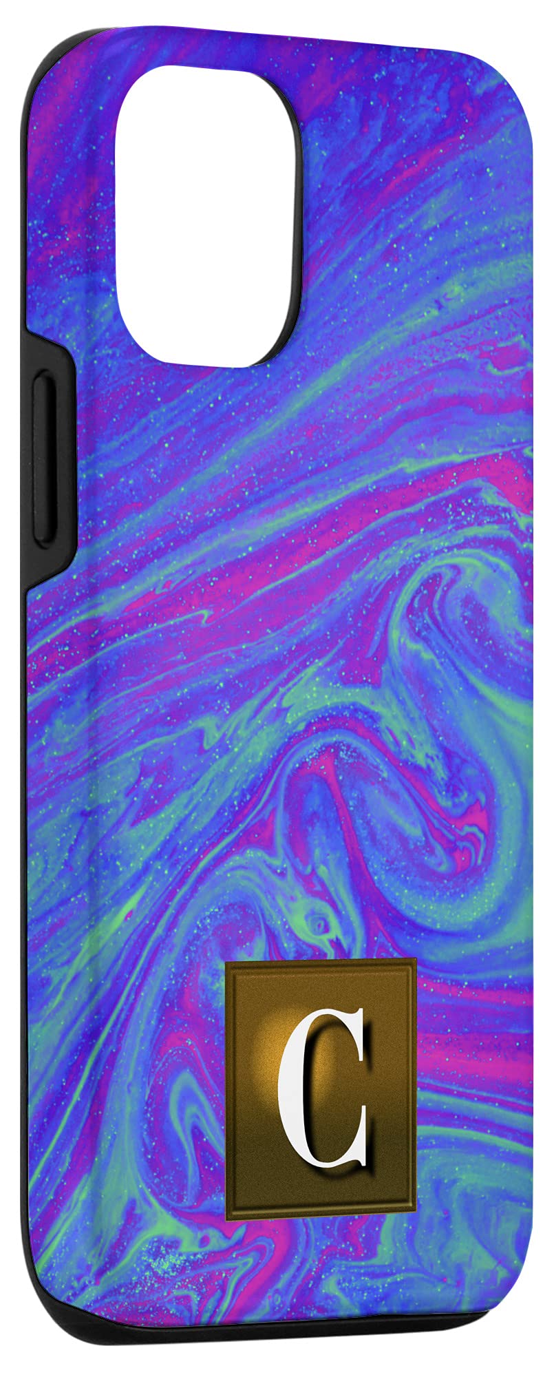 iPhone 12/12 Pro Case with Vaporwave Liquid Art Design - Custom Monogram Letter C Cover | Perfect for Everyday Protection & Stylish Accessorizing