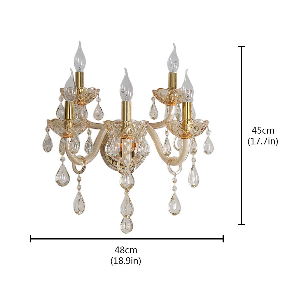 5-Light Crystal Wall Sconce Lighting - Elegant Art Deco Wall Lamp for Dining Room & Bedroom | Perfect for Home Decor, Living Room Accent, and Hallway Lighting