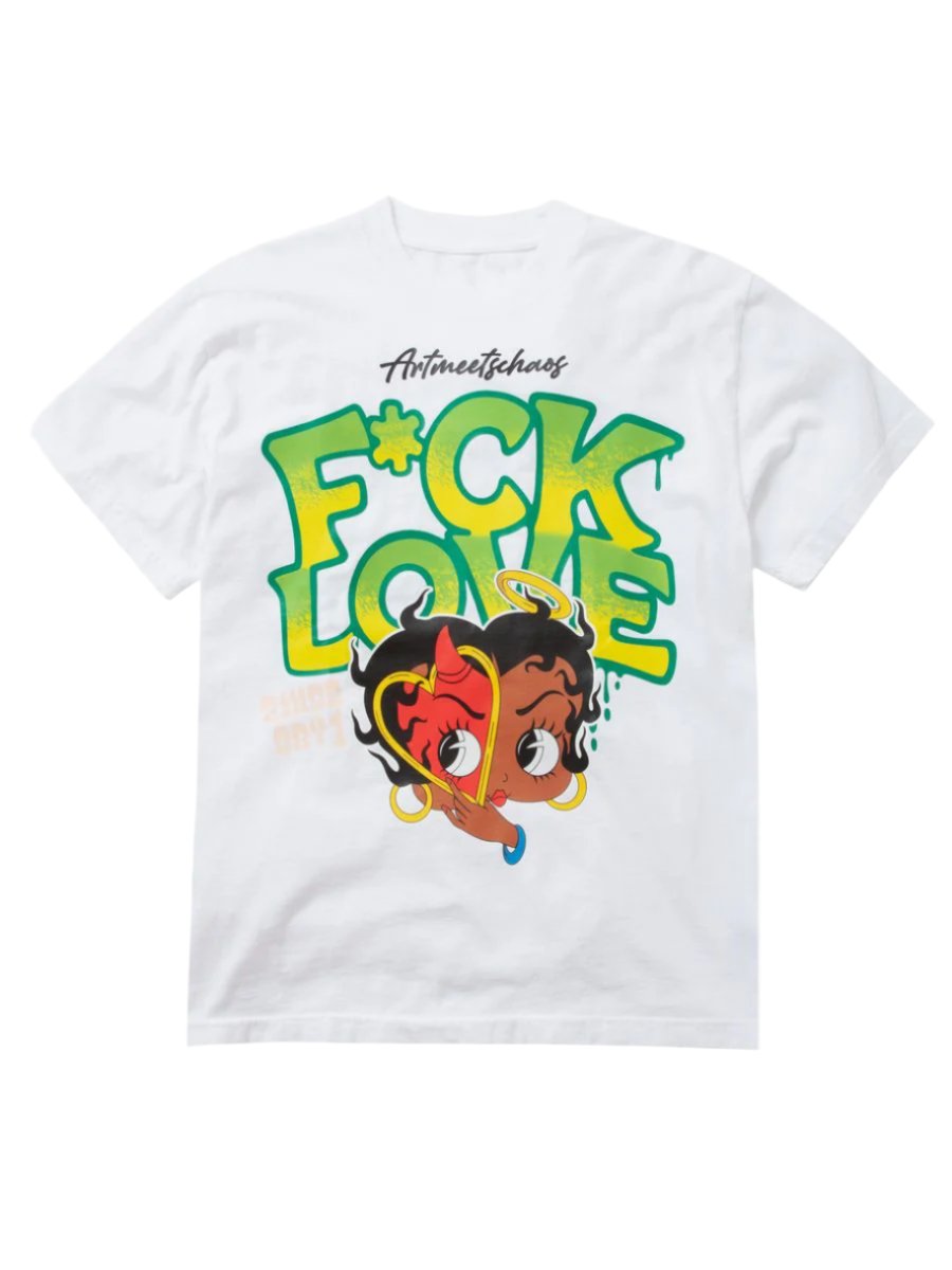 Chaotic Love Graphic T-Shirt for Women & Men - Soft Cotton White Tee - Trendy Streetwear & Casual Outfit Essential
