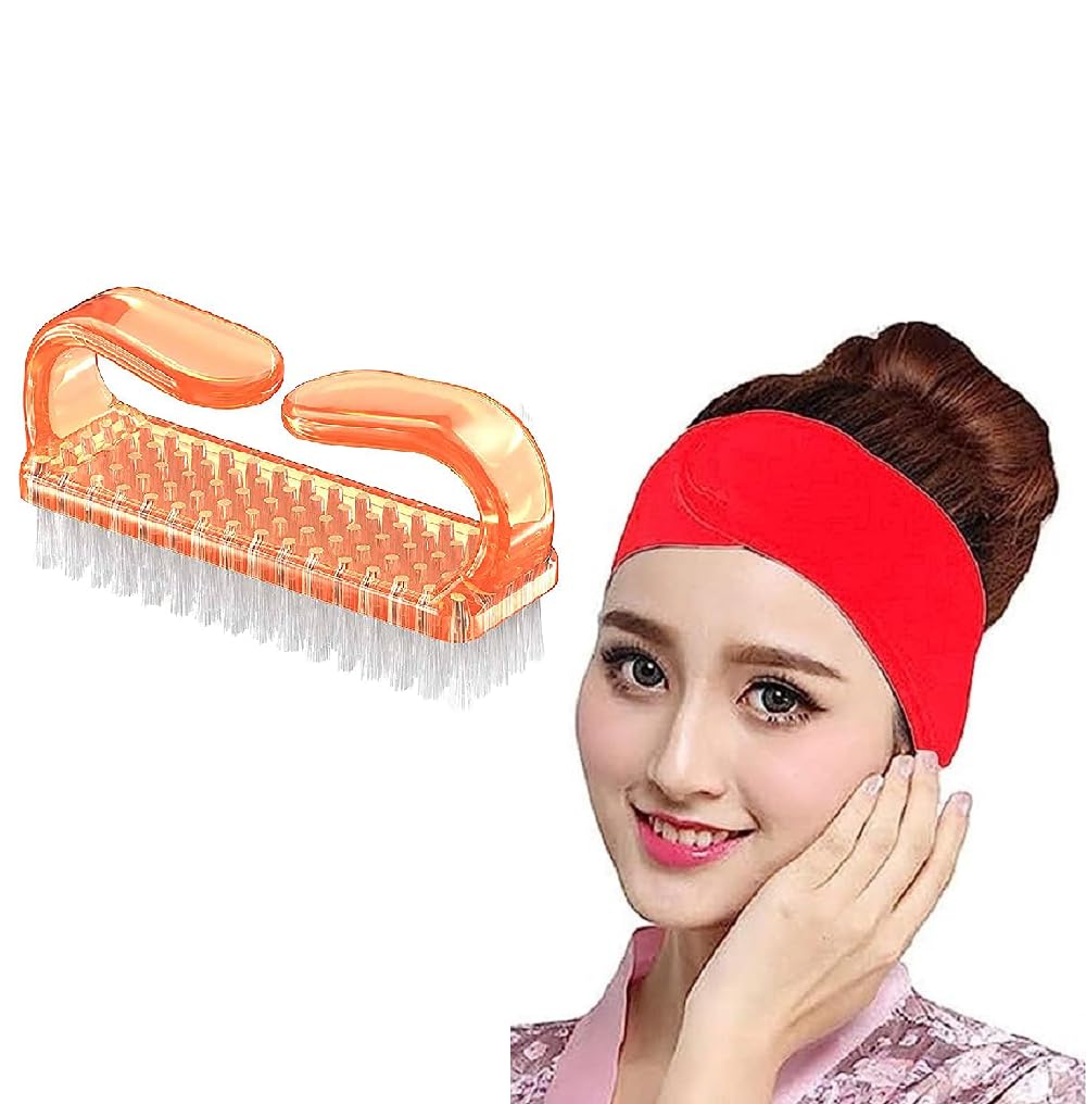 ZAUKY Adjustable Cotton Facial Headbands for Women & Men - Stretchable Spa Headband with Nail Brush - Multicolor Combo Pack for Skincare, Nail Care & Relaxation at Home
