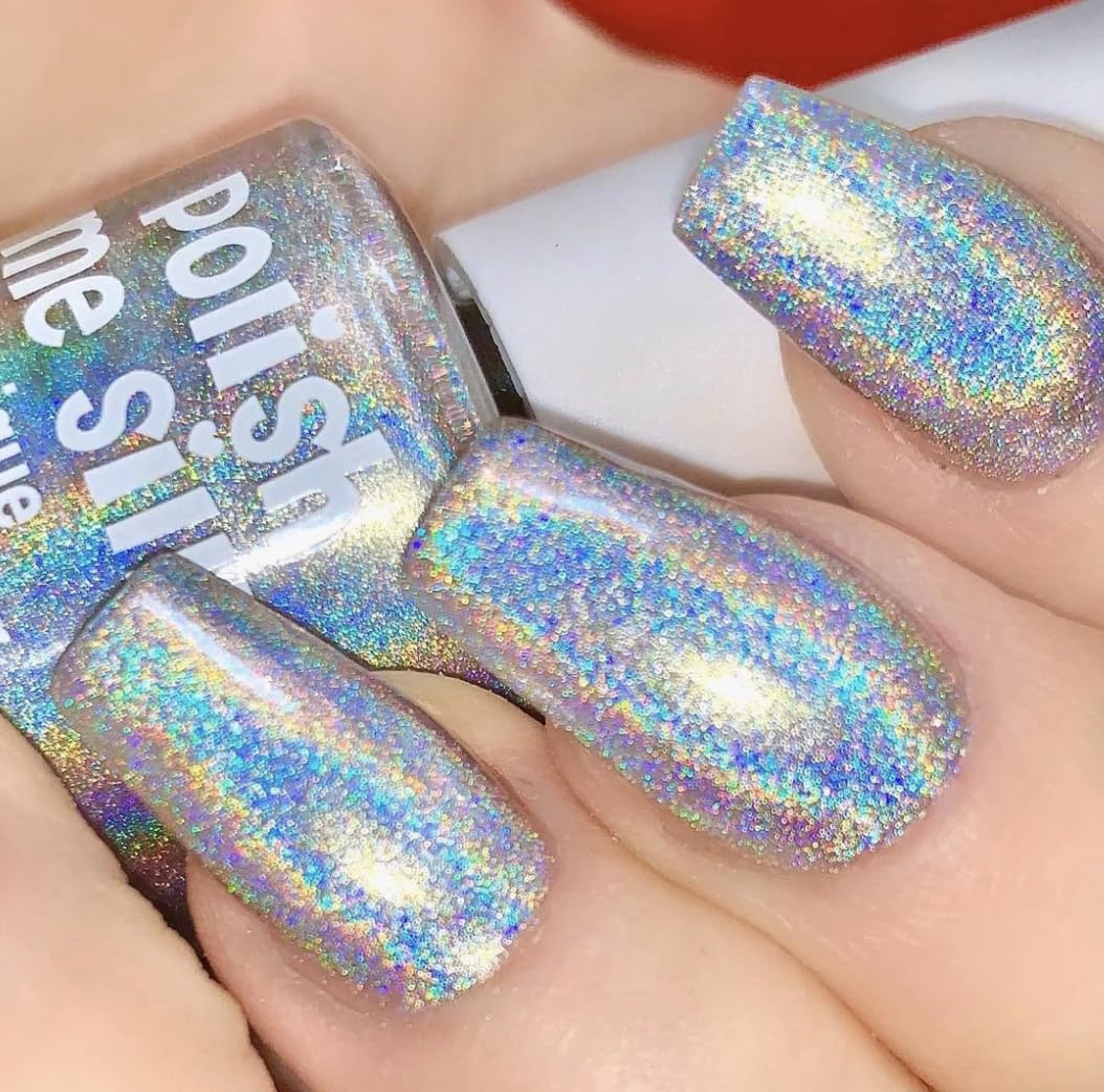 Rainbow Holographic Nail Polish - Shimmering Silver Chrome Vegan Nail Lacquer - Cruelty-Free & Quick Dry Formula for Salon-Quality Manicures at Home - Perfect for Parties, Weddings and Everyday Glam