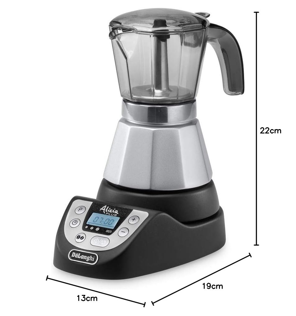De'Longhi EMKP42.B Alicia PLUS Electric Moka Pot Coffee Maker - 450W, 2-4 Cups, Black/Silver Plastic - Perfect for Home & Office Espresso Brewing
