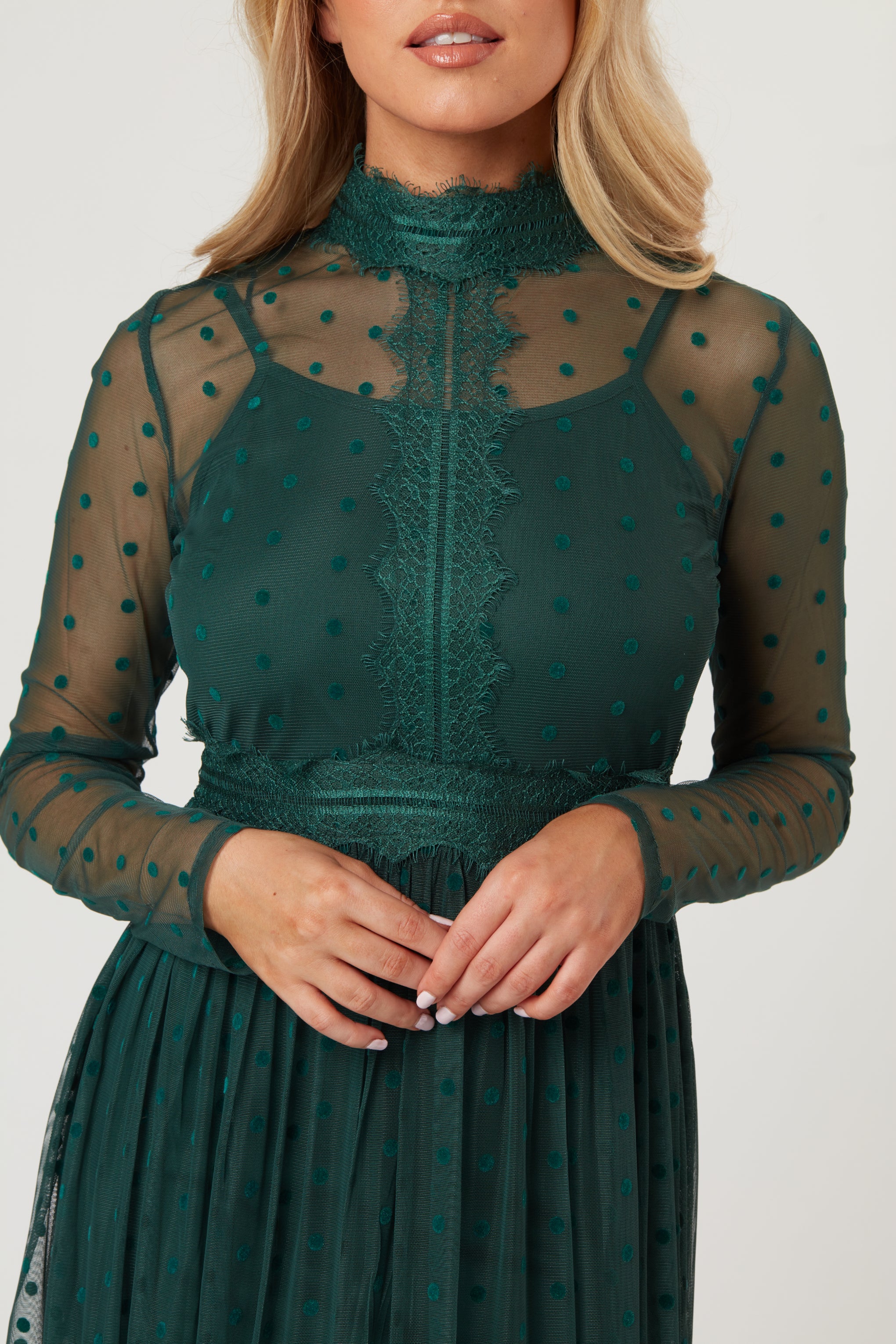 Roman Lola Green Polka Dot Midi Dress - Flowy Summer Dress for Women, Perfect for Beach Vacations, Garden Parties & Date Nights