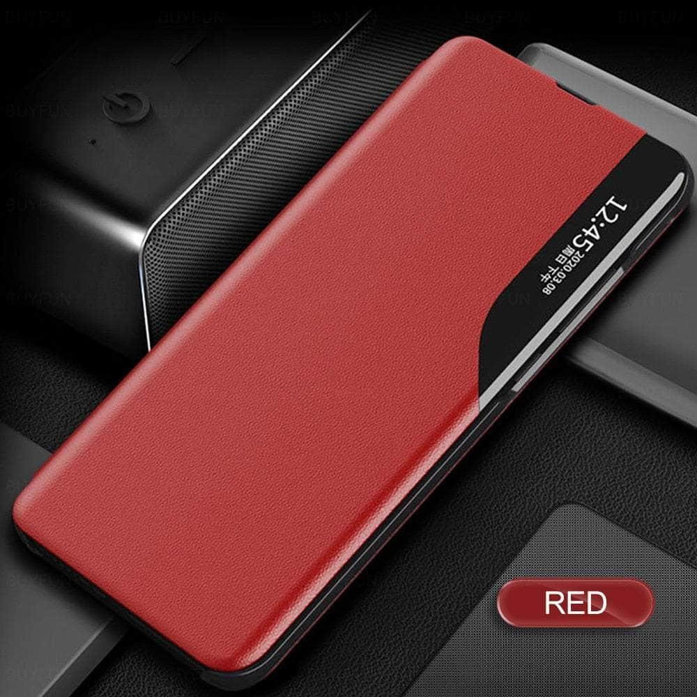 Samsung Galaxy A14 Leather Flip Cover with Smart Side View - Slim Protective Case for Everyday Use & Business Meetings