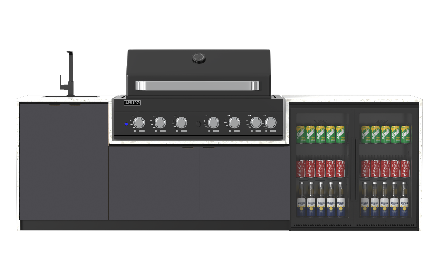 Premium Euro Alfresco Monaco Outdoor Kitchen Set with Black Stainless Steel Appliances - 2845mm Wide for Patio, Backyard, and Garden Entertaining