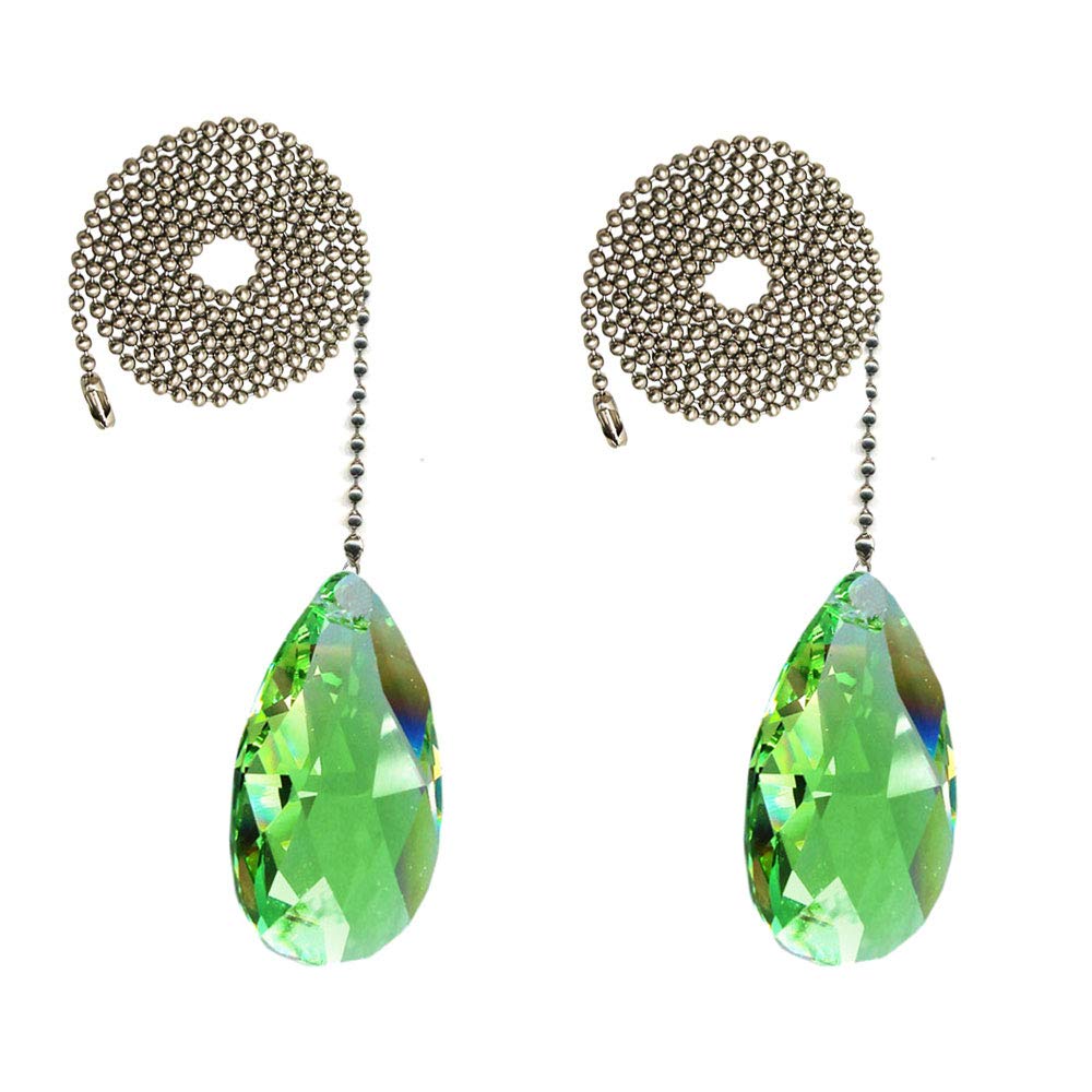 2-Pack Swarovski Crystal Fan Pull Chain - 2 Inch Peridot Green Almond Prism Ceiling Fan Light Pull | Elegant Home Decor for Living Room, Bedroom & Dining Room
