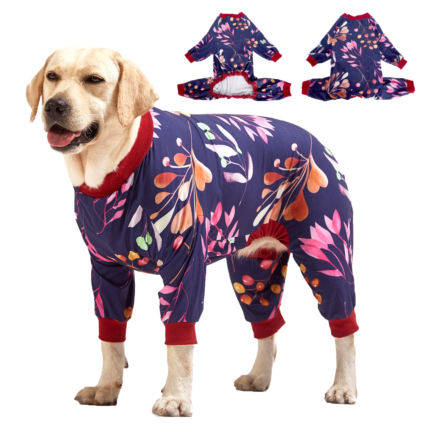 LovinPet Large Dog Pajamas - Navy Berries Print, Lightweight Pullover Dog PJs for Pitbulls & Big Dogs | Full Coverage Dog Jammies for Cozy Nights & Indoor Lounging