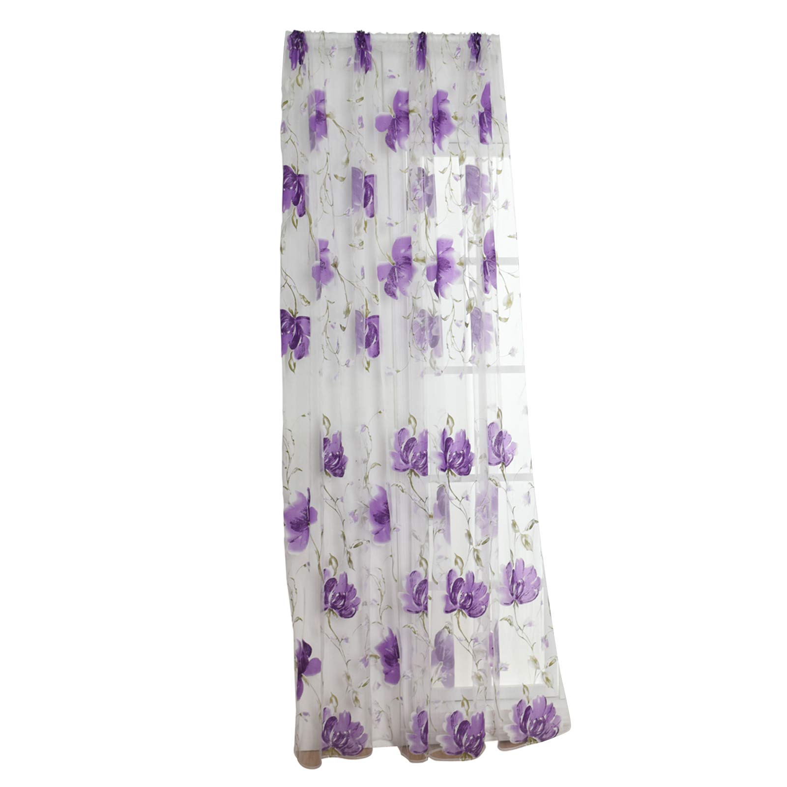 Kaaka Stylish Flower Print Sheer Curtains for Living Room & Balcony - Purple Polyester Window Drapes with Rod Pocket | Perfect for Home Decor & Sunlight Filtering