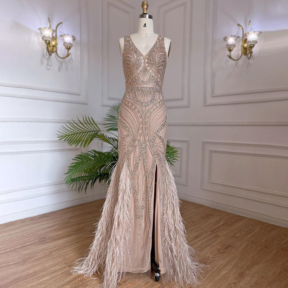 Serene Hill Luxury Mermaid Evening Dresses for Women - 2025 Beaded Feather Elegant Gowns for Wedding, Party & Special Occasions | Perfect for Red Carpet Events, Galas & Formal Dinners