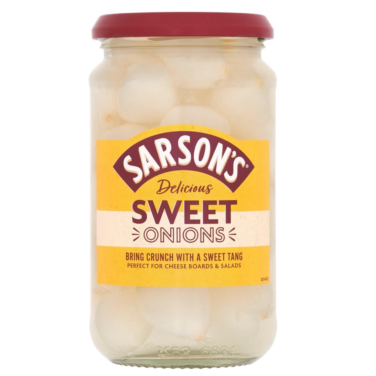 Sarsons Sweet & Mild Silverskin Onions 460g - Pickled Cocktail Onions for Salads, Sandwiches & Charcuterie Boards - Pack of 1