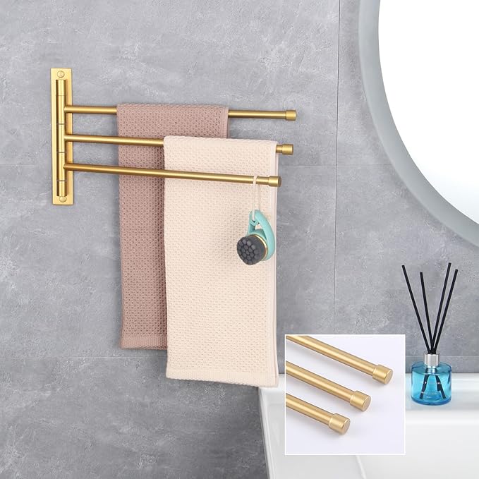 Stainless Steel Swing Arm Towel Bar - Adjustable Wall Mounted Towel Rack for Bathroom, Kitchen & Laundry Room - Rustproof & Space Saving Design