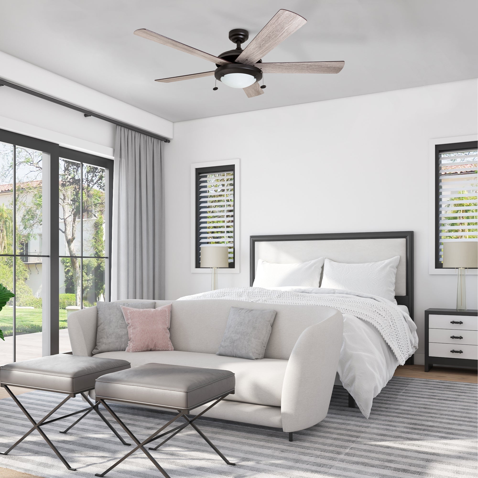 52 Inch Bolivar Espresso Ceiling Fan with Pull Chain - Modern Indoor Ceiling Fan for Living Room, Bedroom, and Office - Energy Efficient & Quiet Operation