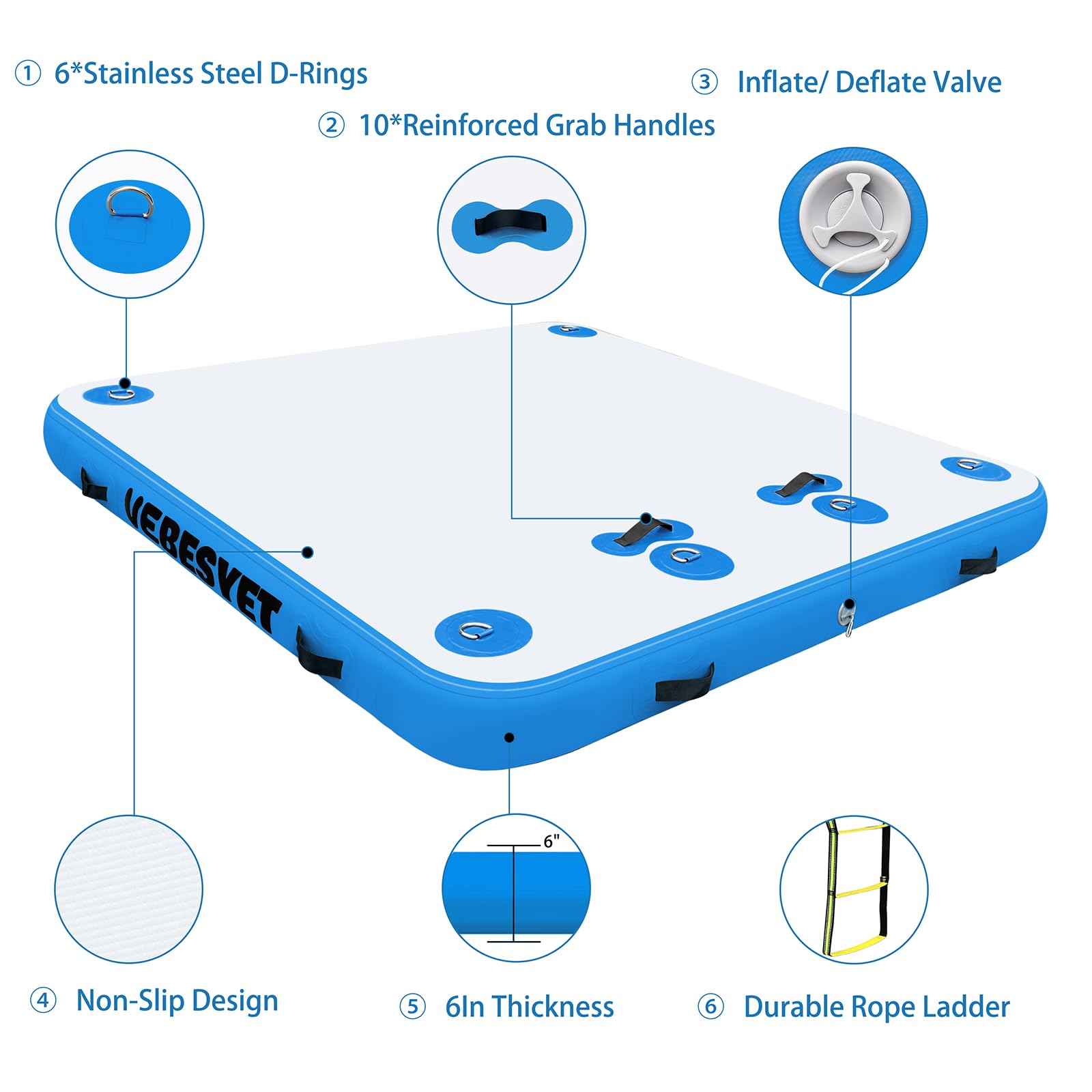 **Inflatable Floating Dock for Swimming - 6/8 Inch Thick Multi-Person Swim Platform with Electric Air Pump & Storage Bag - Perfect for Beach, Lake, Boating & Water Sports**