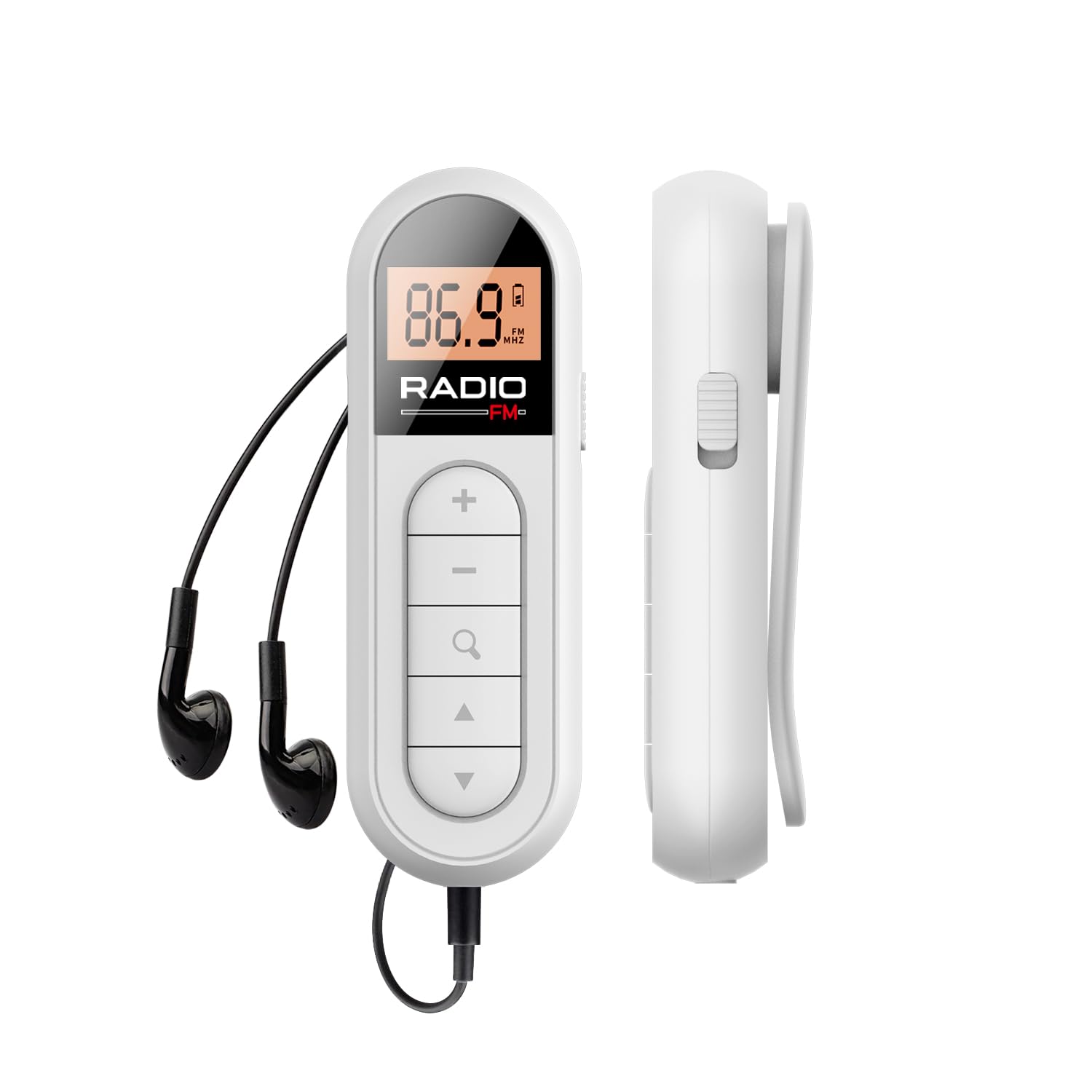 Portable FM Radio with Best Reception - Rechargeable Digital Tuning LCD Backlight, Stereo Sound, Belt Clip - Perfect for Jogging, Walking, Outdoor Activities (White)