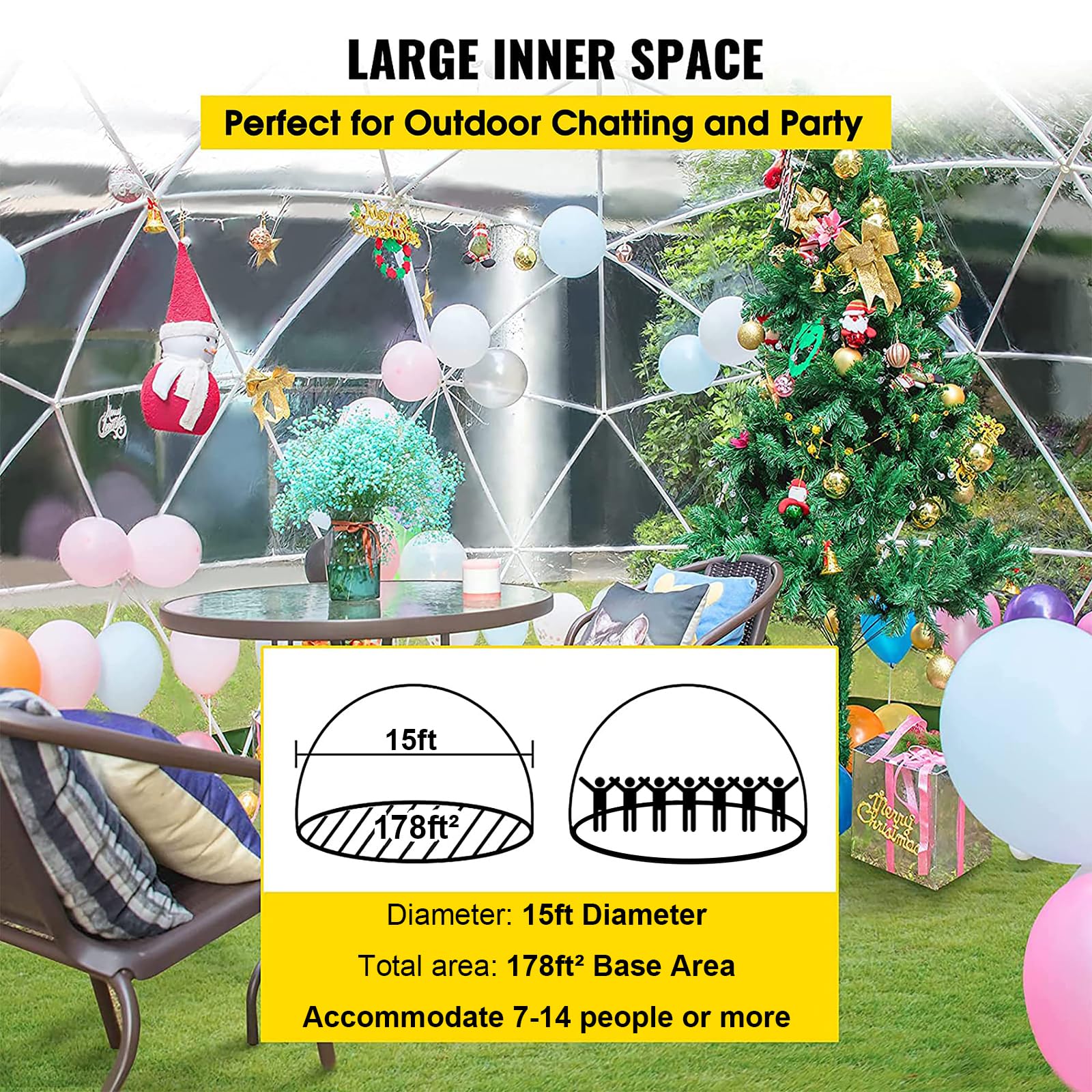 12FT Weatherproof Garden Dome Igloo Tent with PVC Cover - Clear Greenhouse Bubble Tent for Backyard, Outdoor Parties & Winter Gardening | Perfect for Patio Events, Camping & Seasonal Plant Protection