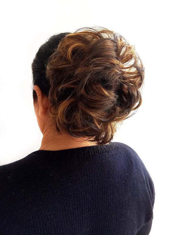 Chanderkash Women's Curly Hair Bun Extension - Jura Brown Golden Highlighter Color (Pack of 1) | Perfect for Bridal Hairstyles, Cosplay & Special Occasions