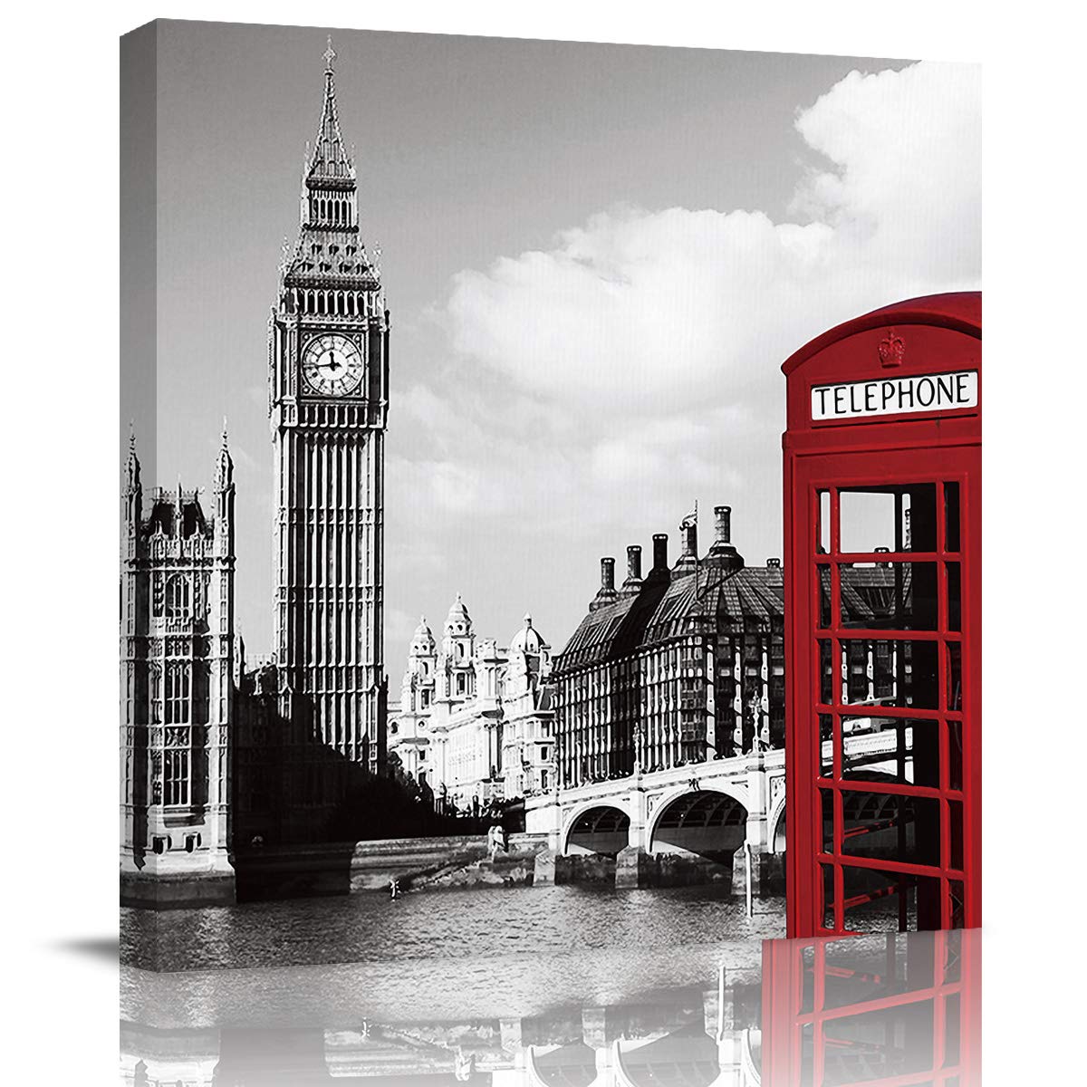 Victories Canvas Wall Art - Black & White London Phone Booth Painting, 28x28 Inches Single Panel Home Decor for Living Room & Bedroom | Perfect for Modern Interior Design & Office Wall Decor