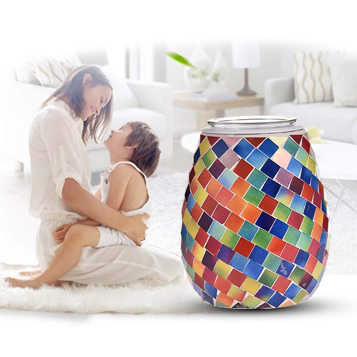 Rainbow Mosaic Glass Fragrance Warmer Night Light - Electric Wax Melter for Scented Candles, Wax Melts & Essential Oils | Aromatherapy Diffuser for Home, Bedroom, Bathroom & Office Decor