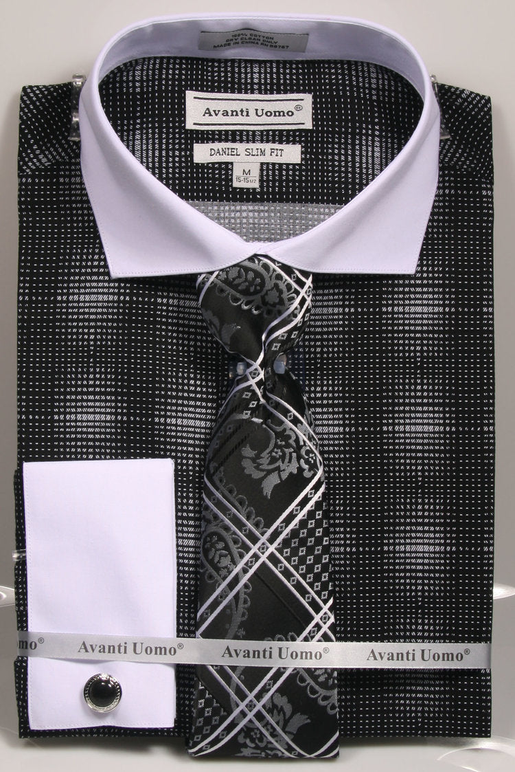 Avanti Uomo French Cut Slim Fit Dress Shirt DNS03 Black | Premium Business Formal Shirt for Men | Perfect for Office, Weddings & Special Occasions