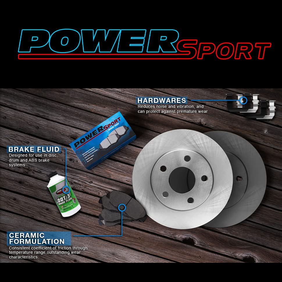 High-Performance Power Sport Front & Rear Brake Pads and Rotors Kit - Ceramic Brake Pads with Hardware Kit BLBC.62096.42 | Perfect for Motorcycles, ATVs, and Off-Road Vehicles