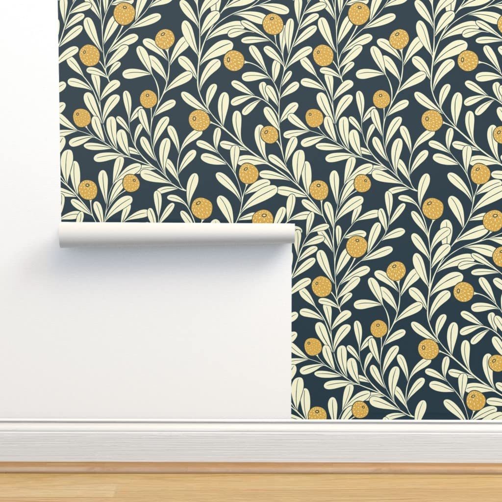 Peel & Stick Wallpaper 12ft x 2ft - Vintage Citrus Navy Lemons Art Deco Design | Removable Self-Adhesive Wallpaper for Kitchen, Bathroom, Nursery & Home Decor | Spoonflower Custom Wallpaper