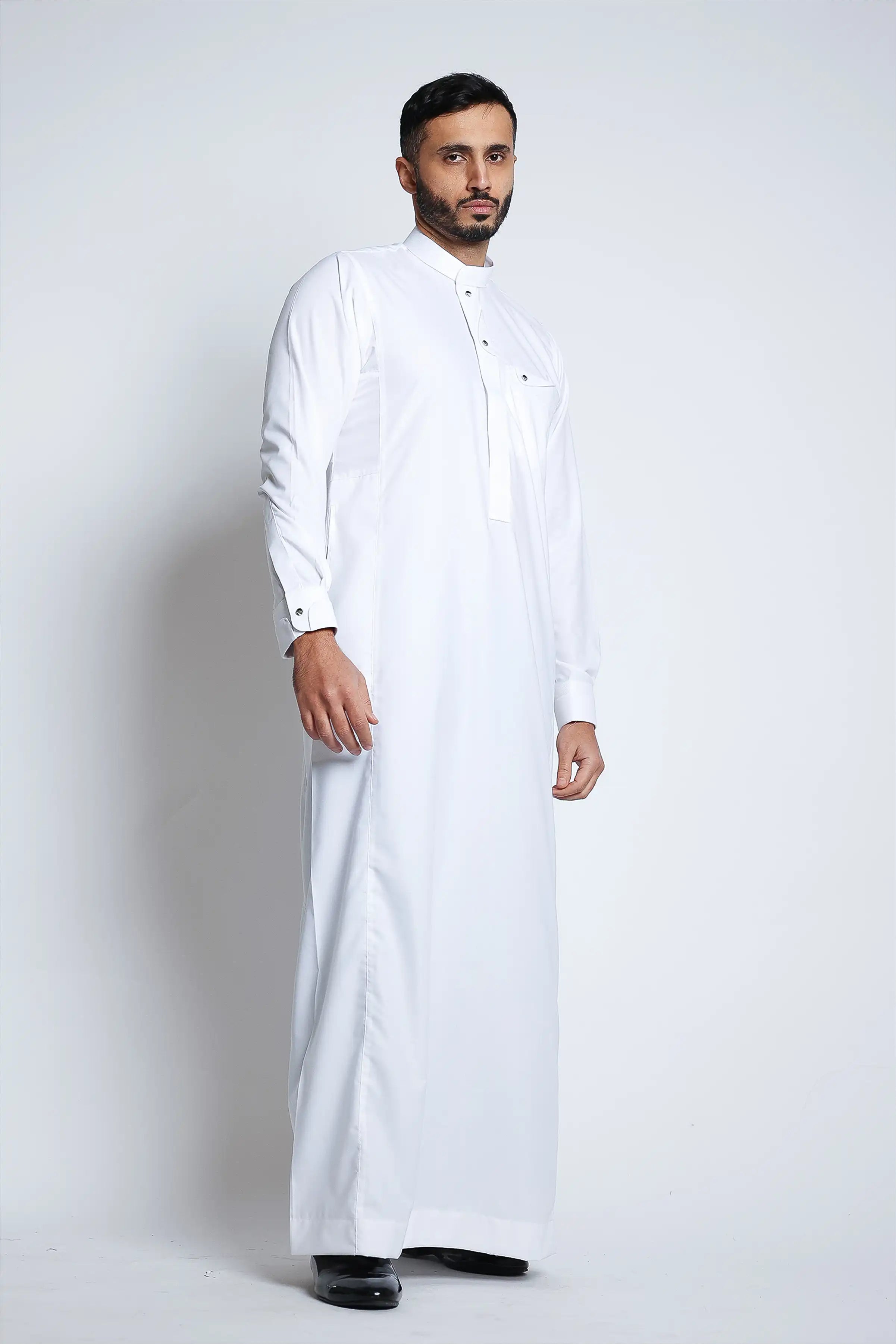 Premium J135 Brilliant White Thobe for Men - Traditional Islamic Robe - Perfect for Eid, Ramadan & Daily Wear
