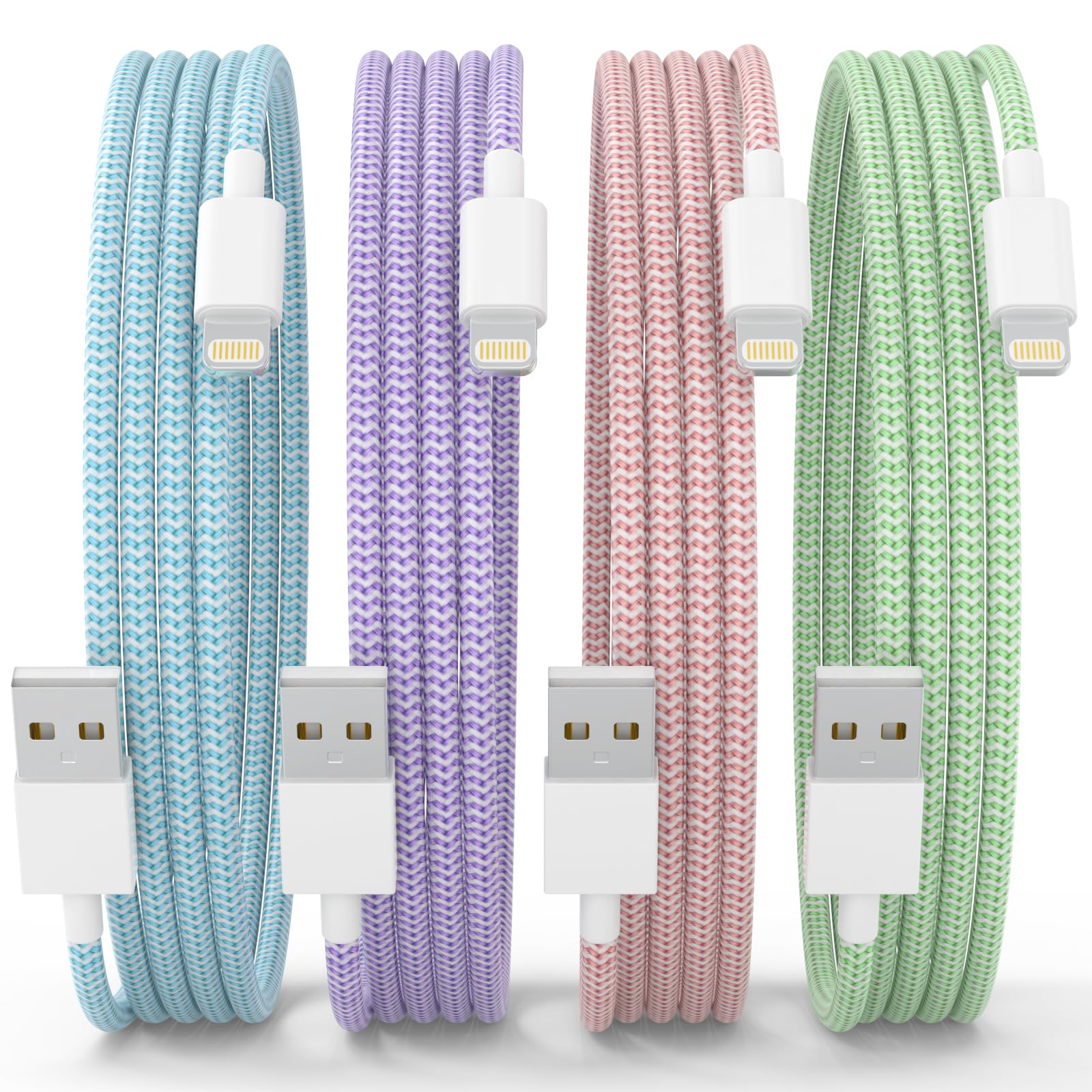 4-Pack 6FT MFi Certified Lightning Charging Cable - Nylon Braided Fast Charger for iPhone 14/13/12/11 Pro/Pro Max/Plus/mini/X/XR/XS - Durable Long iPhone Charger for Home, Office & Travel