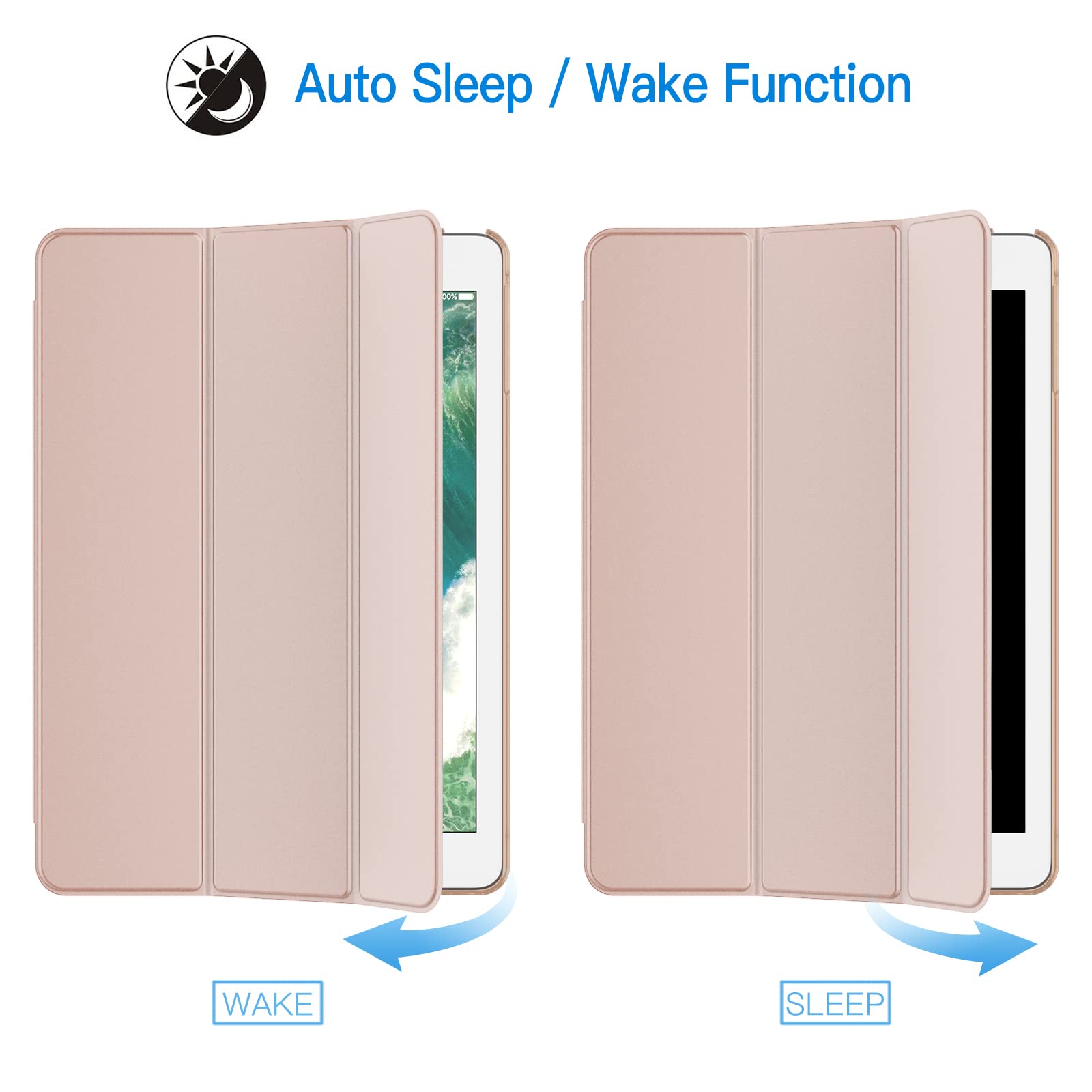 JETech iPad Air 1st Generation Case - Slim Smart Cover with Auto Sleep/Wake Function, Rose Gold Protective Shell - Perfect for Work, Travel & Home Use