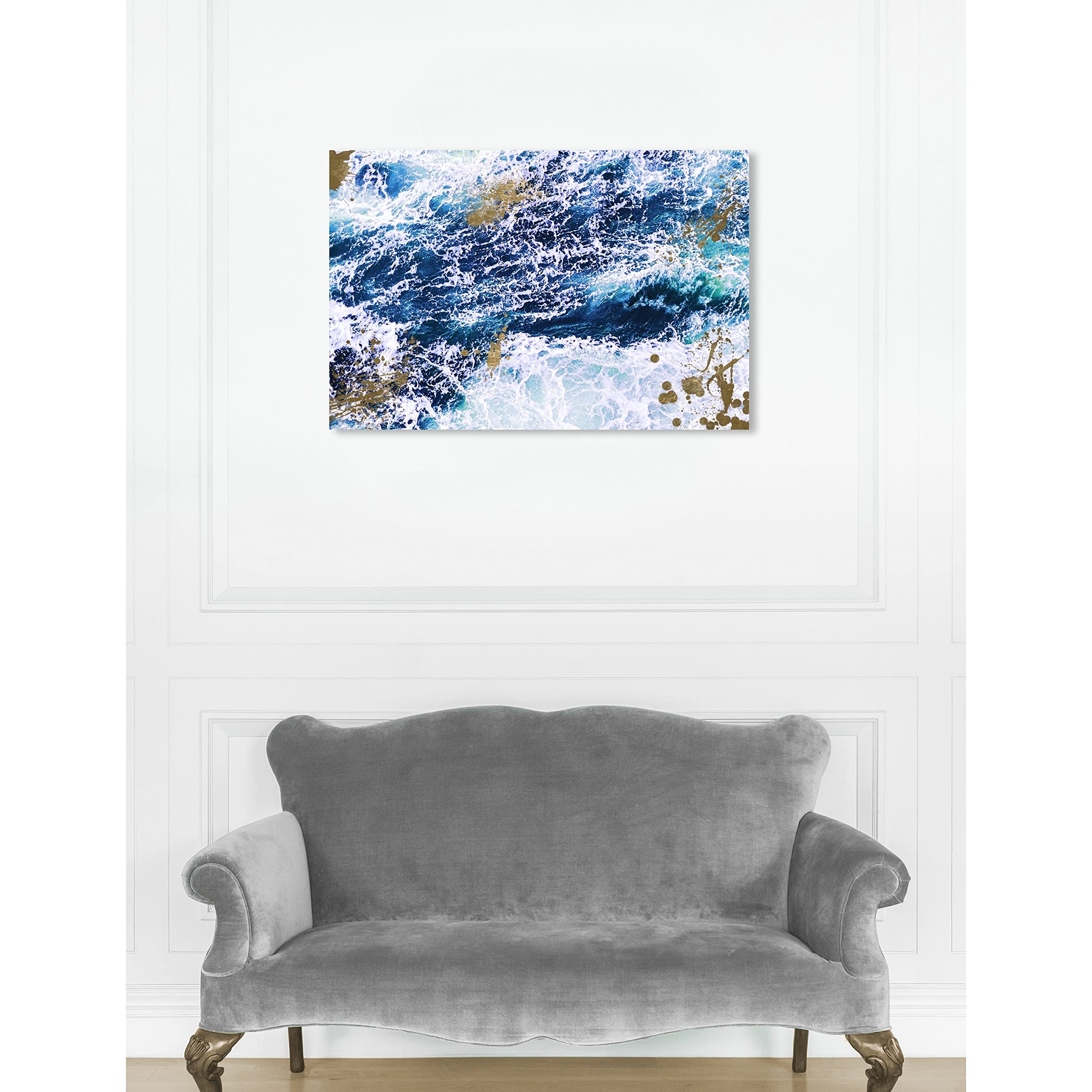 Oliver Gal 'Seas of Gold' Nautical Coastal Wall Art Canvas Print - Blue & Gold 36x24 Inches - Perfect for Beach House Decor, Living Room & Office Wall Art