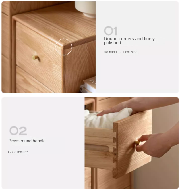 Solid Oak & Beech Wood Chest of Drawers - 5-Drawer Storage Cabinet with Multi-Functional Design for Bedroom, Living Room, and Office Organization