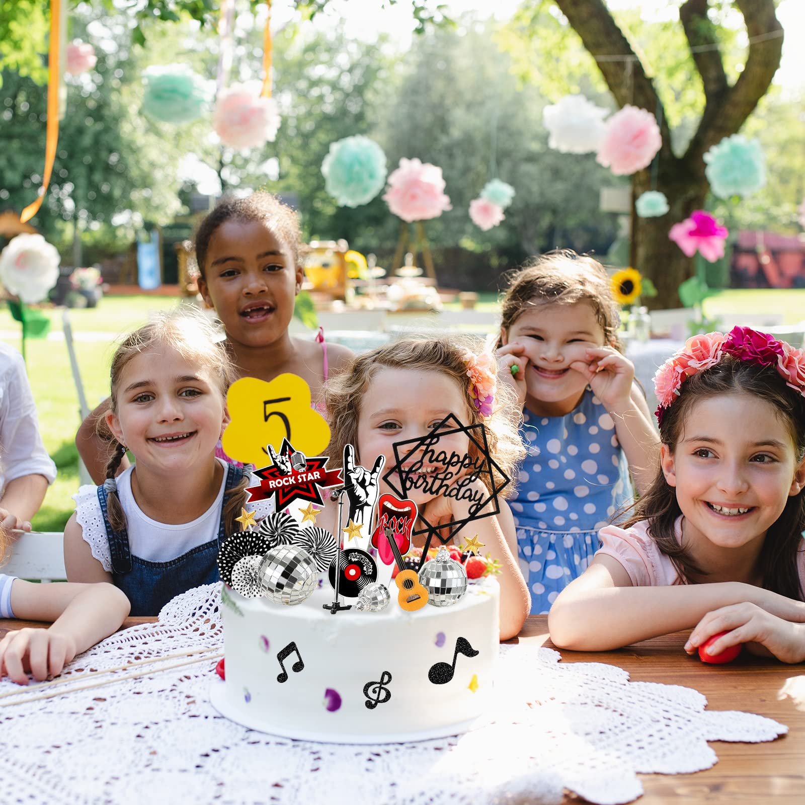 28-Piece Rock and Roll Cake Topper Set - Guitar, Microphone, Music Note & Disco Ball Cupcake Toppers for Musical Birthday Party Decorations | Perfect for Rock Theme Cakes, Cupcakes, and Dessert Tables