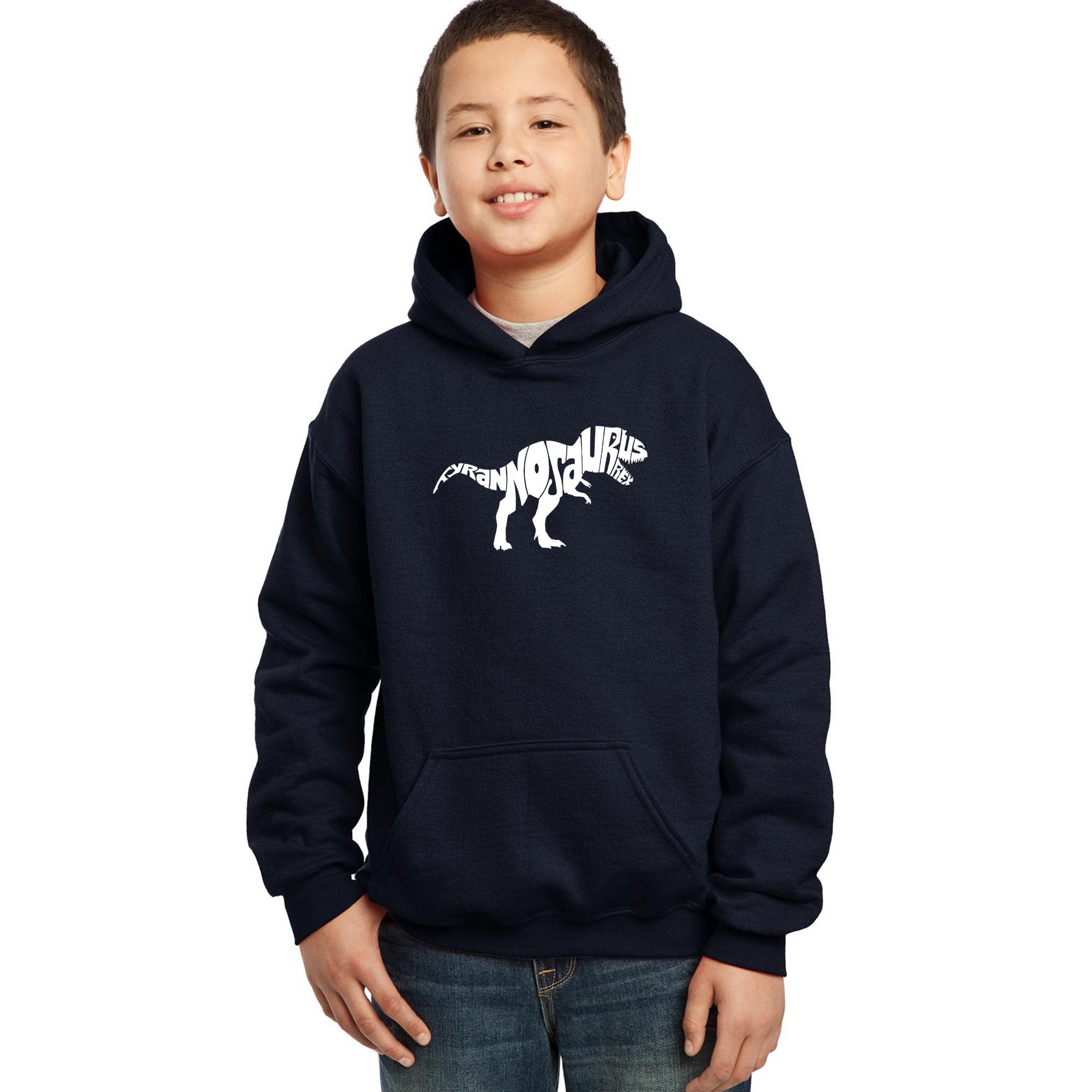 LA POP ART Boys' Dinosaur Graphic Hoodie - TYRANNOSAURUS REX Print Pullover Sweatshirt | Cool Kids Casual Wear for School, Playdates & Outdoor Activities