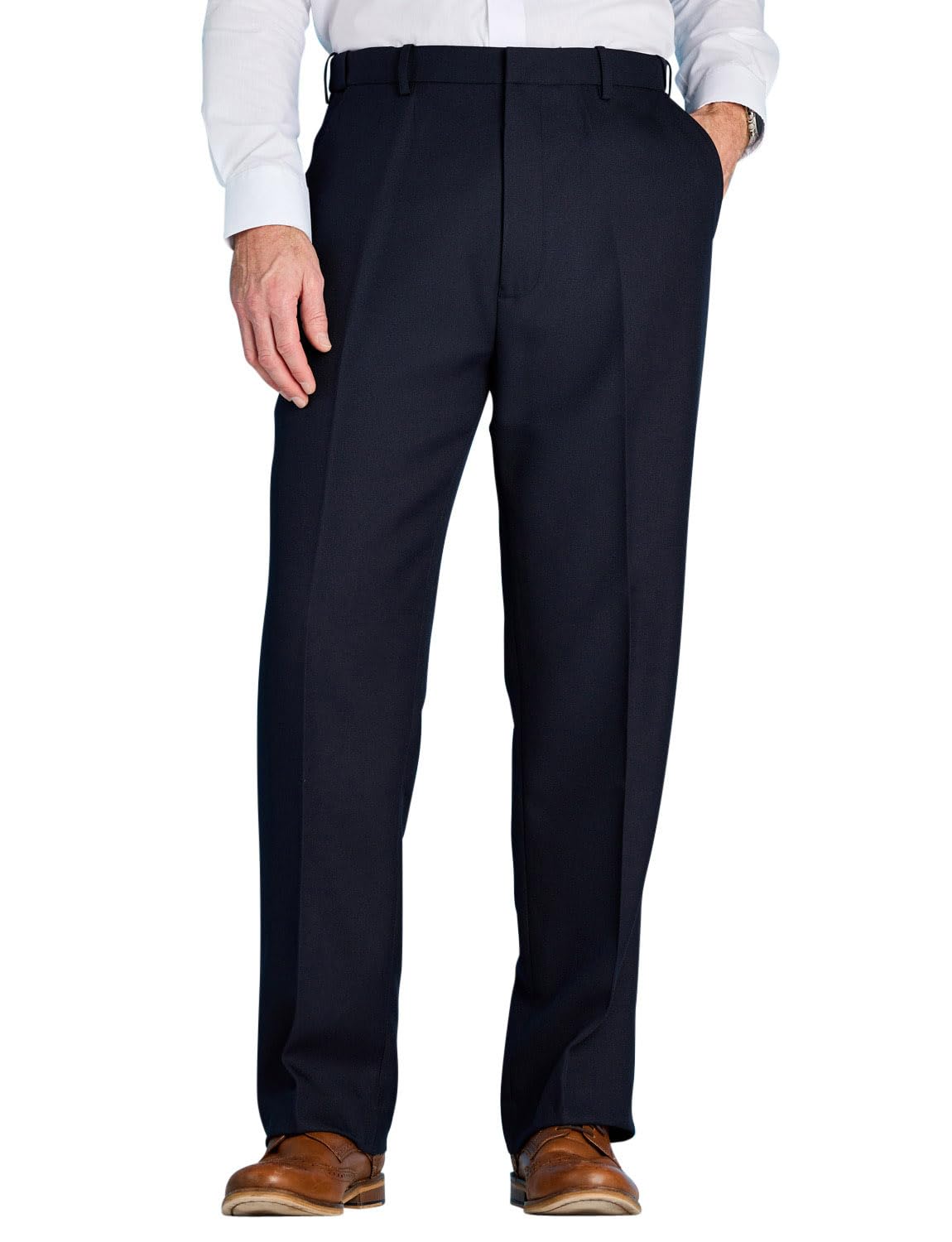 Men's Stretch Waist Formal Work Pants - Comfortable Dress Slacks with Hidden Elastic Waistband for Office, Business & Professional Occasions