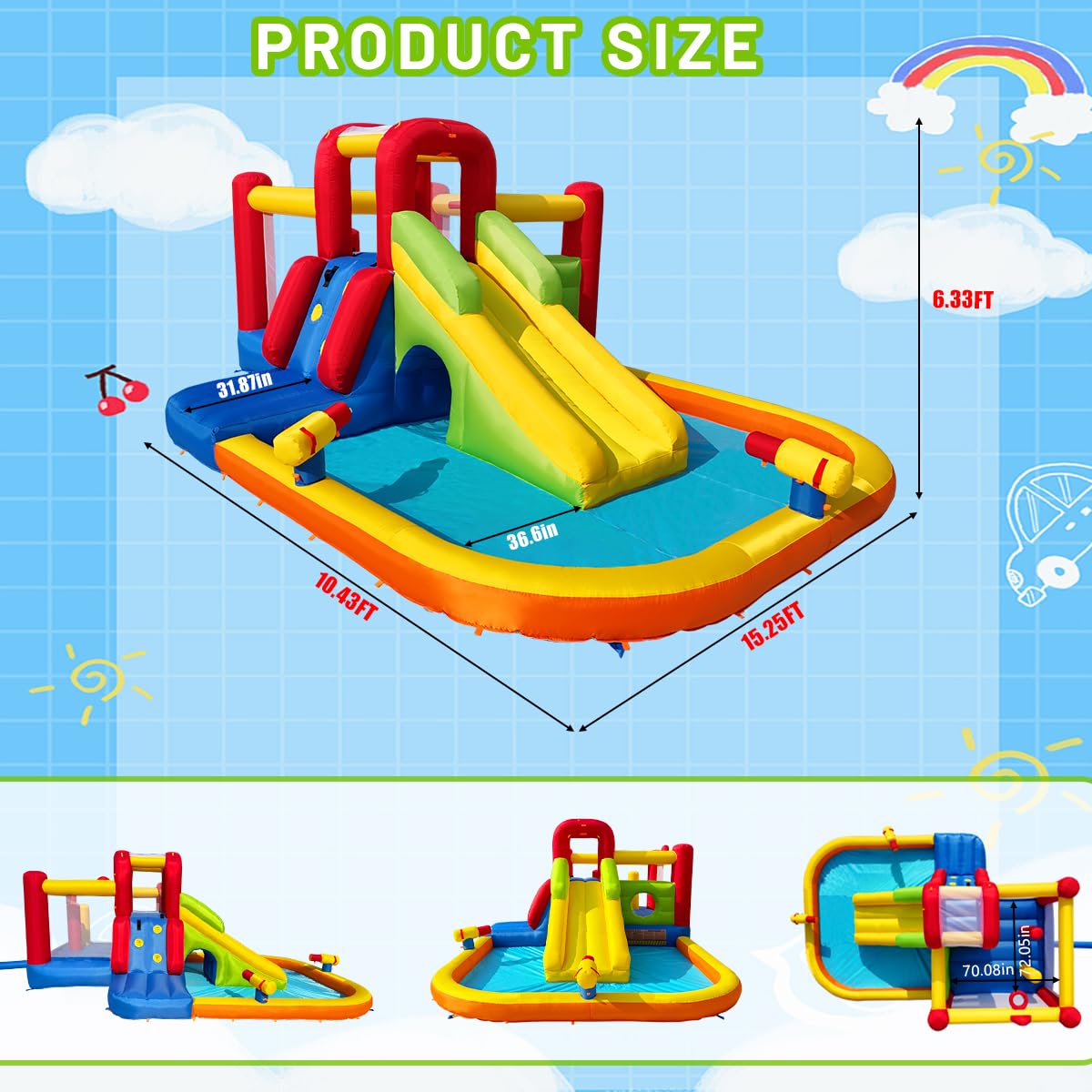**Inflatable Bounce House with Water Slide for Kids - Double Cannon, Splash Pool, 2 Climbing Walls & Obstacles - Blow Up Jumping Castle with Blower - Perfect for Backyard Parties, Summer Fun & Outdoor Play**