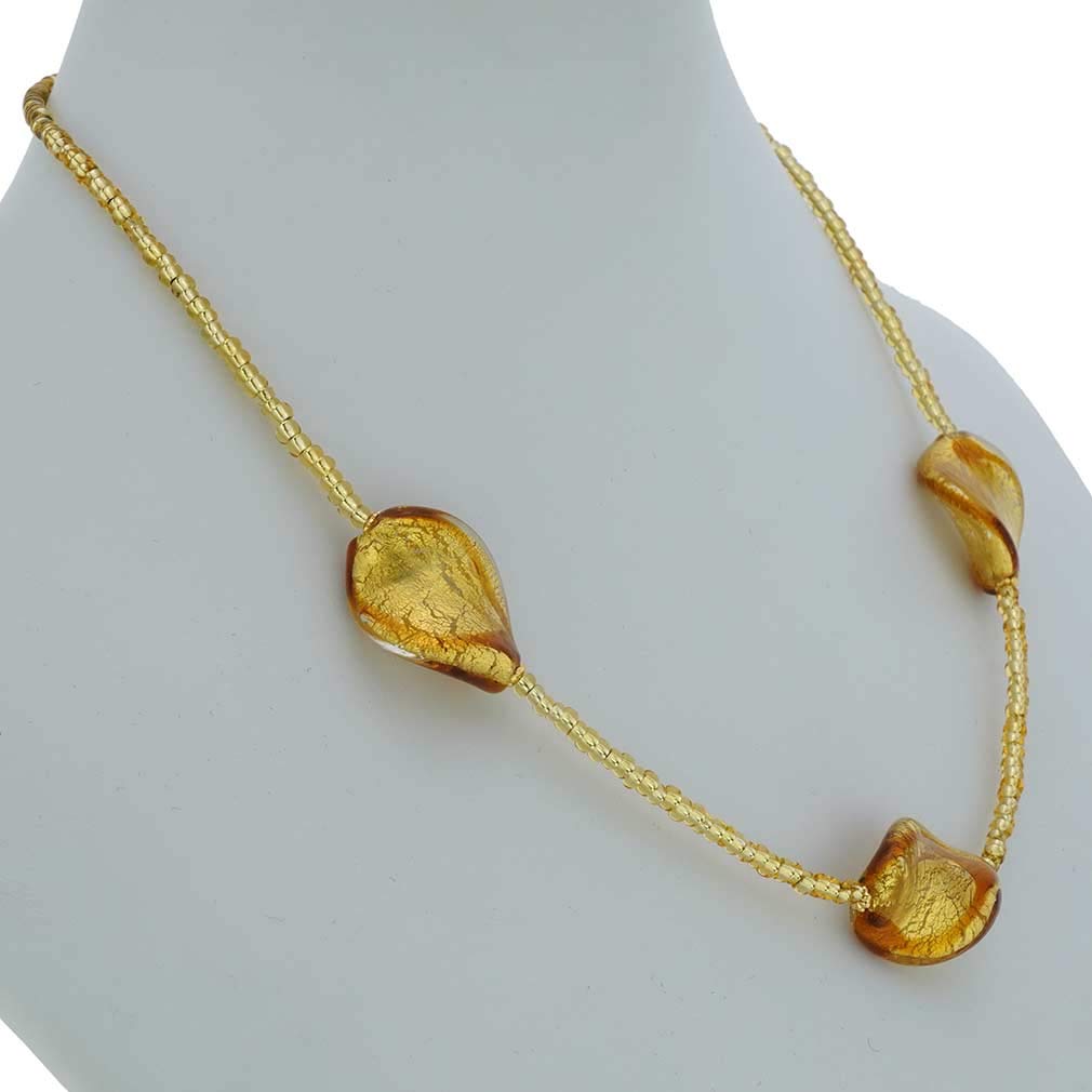 Venetian Murano Glass Royal Cognac Spirals Necklace - Handmade Italian Jewelry for Women, Elegant Gift for Special Occasions & Evening Events