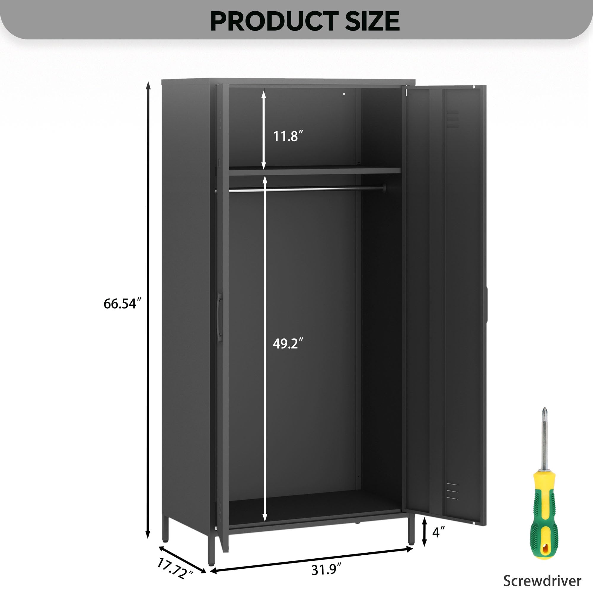 MIOCASA Black Metal Armoire Wardrobe Closet - 2-Door Steel Storage Cabinet with Shelf for Bedroom & Living Room Organization | Perfect for Clothes, Linens, and Home Storage Solutions