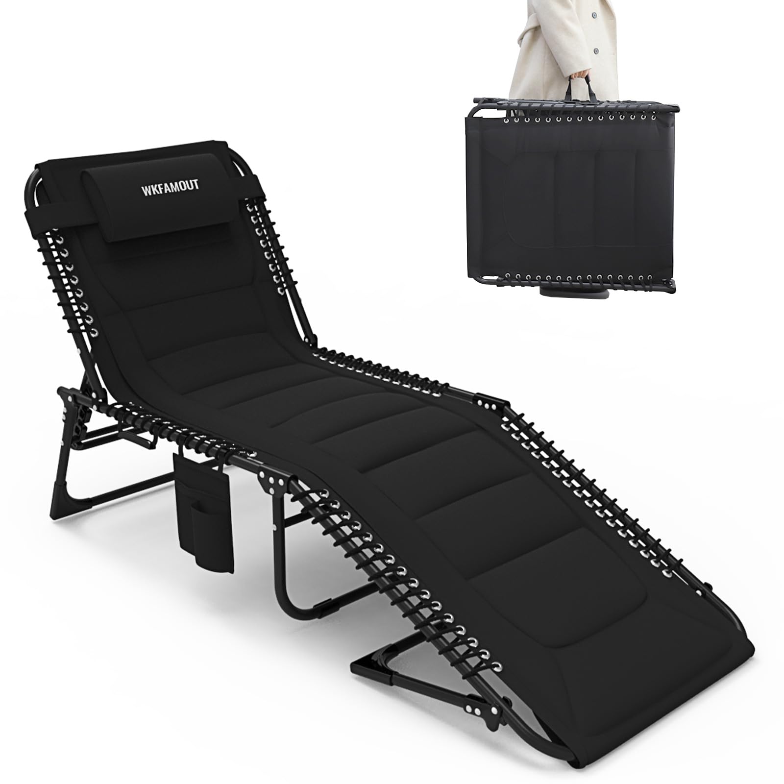 **Heavy Duty Oversized Padded Folding Lounge Chair for Adults – 440 lbs Weight Capacity, 5-Position Adjustable Reclining Patio Chaise Lounge with Pillow Pocket – Perfect for Beach, Poolside, Backyard & Outdoor Relaxation**