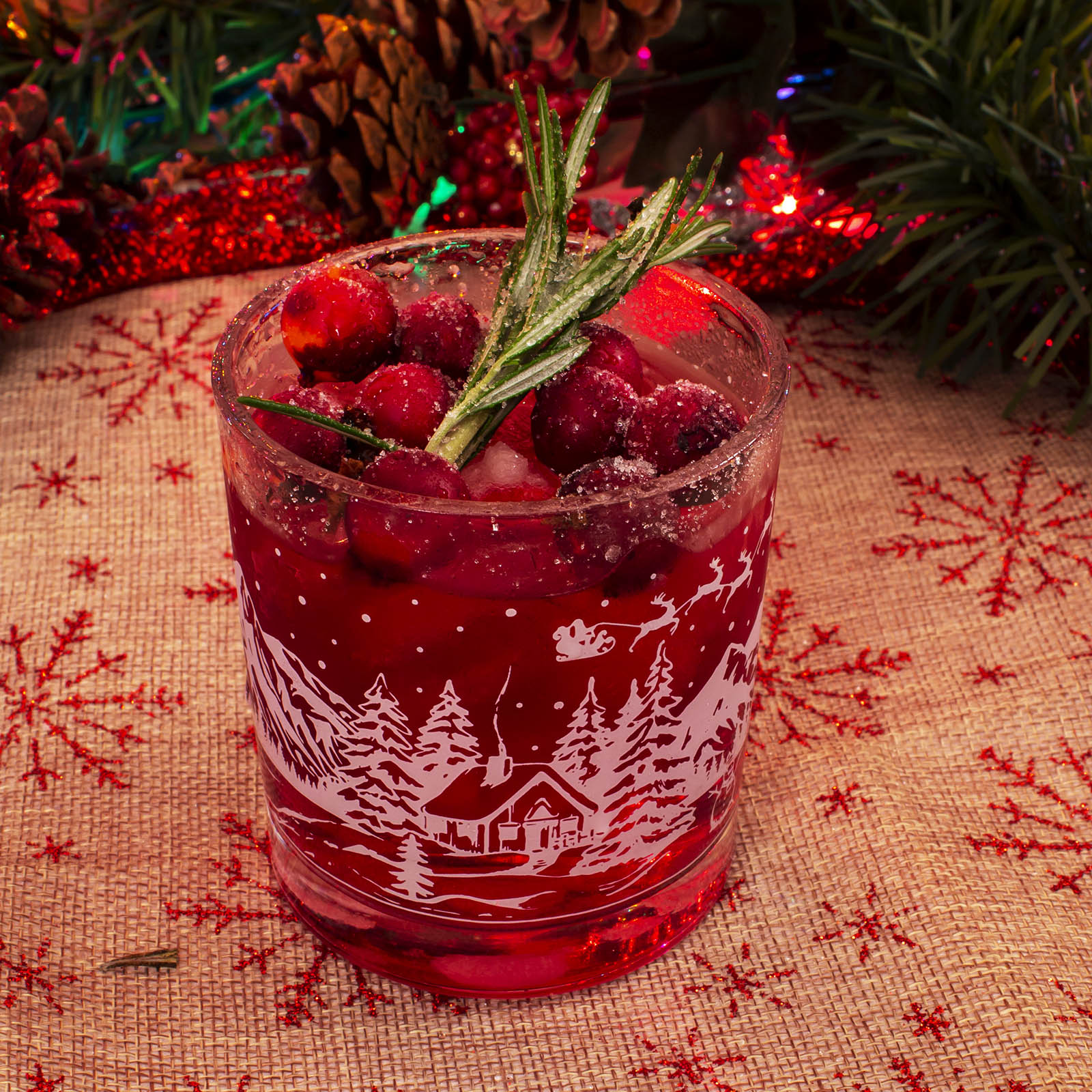 BarConic® 10 oz Old Fashioned Glass Set - Classic Christmas Cabin Design - Perfect for Whiskey, Cocktails & Holiday Entertaining