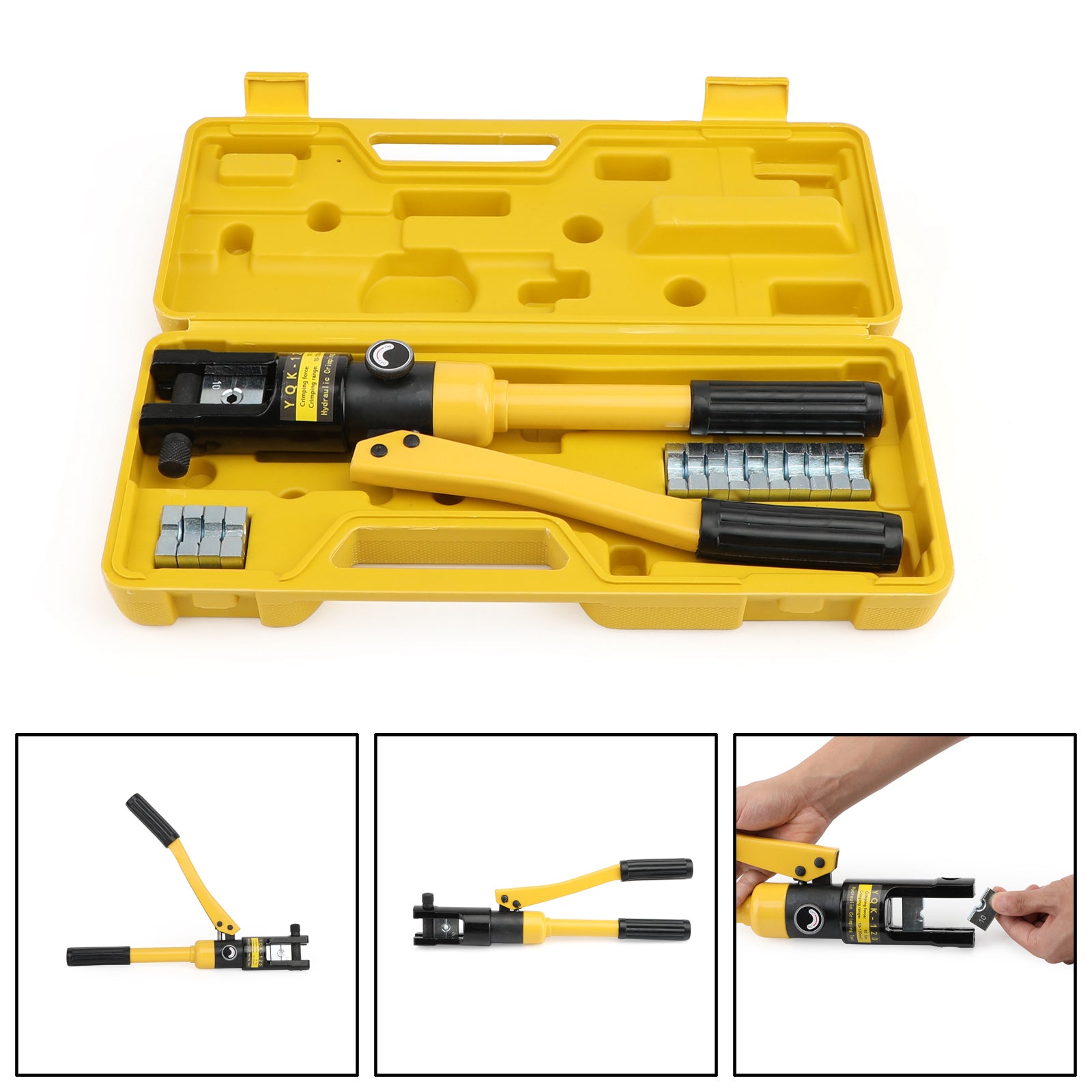 10 Ton Heavy Duty Hydraulic Wire Crimper with 8 Dies - Professional Battery Cable Lug Terminal Crimping Tool for Automotive, Marine & Solar Panel Installations