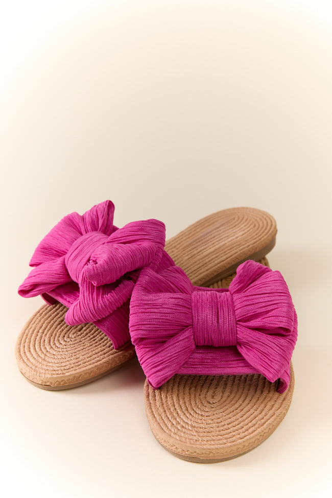 Athena Hot Pink Bow Slides - Women's Comfortable Summer Sandals for Beach, Pool, and Casual Outfits