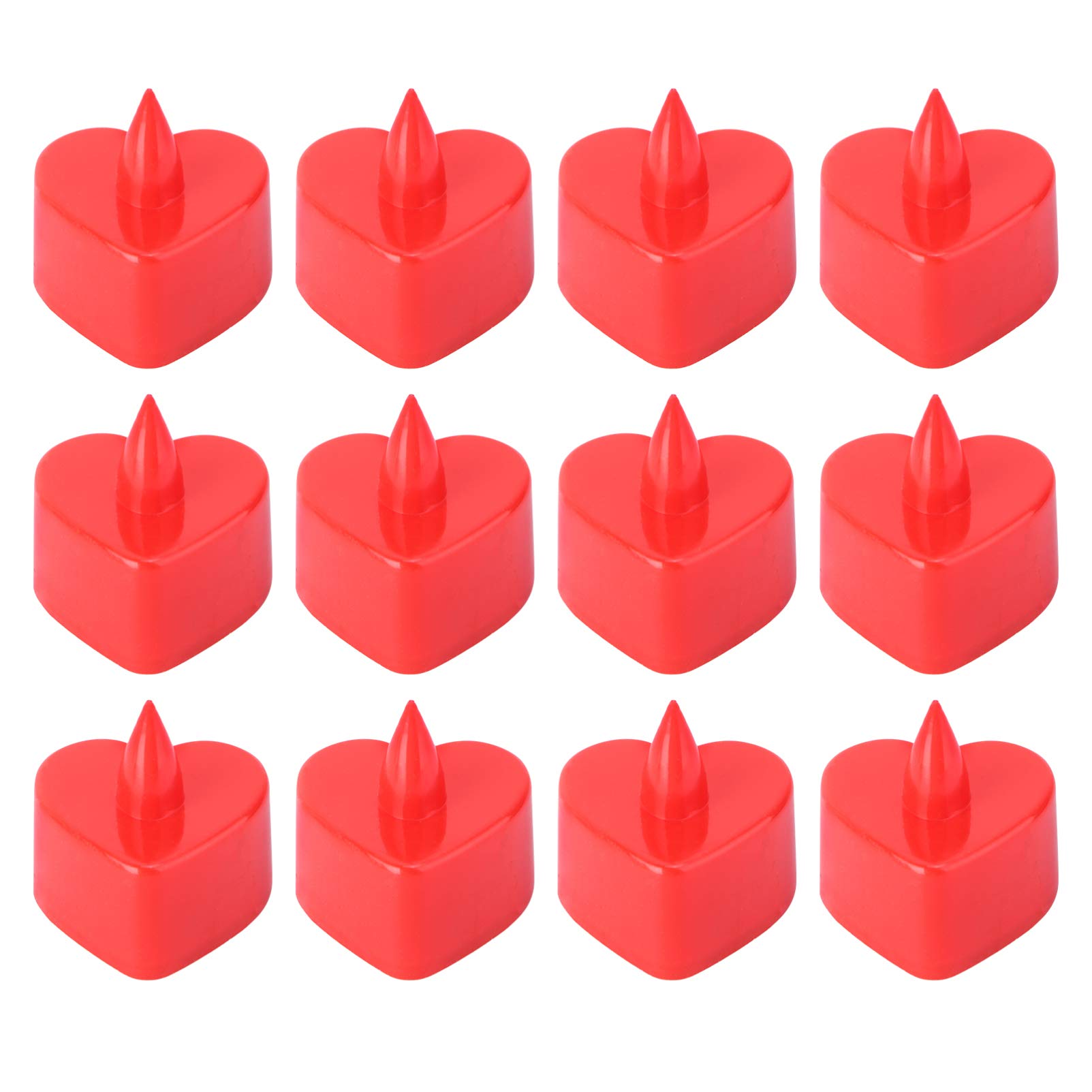 iBasenice Flameless LED Candles - 12 Pack Heart Shaped Electronic Tealights with Red Shell & Steady Red Glow - Romantic Wedding, Party, Home Decor & Holiday Centerpiece