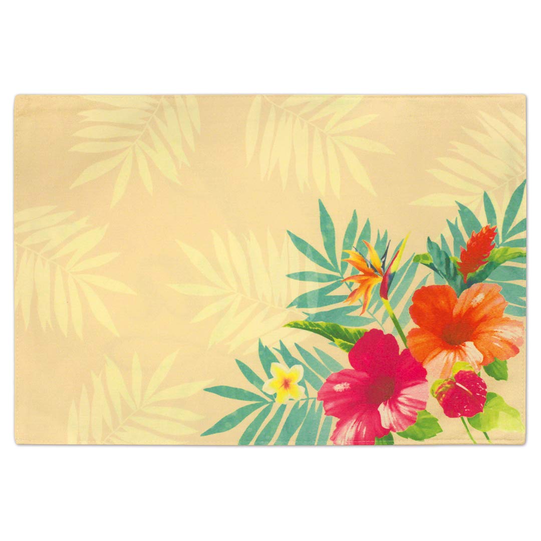 Hawaiian Reversible Fabric Placemats - Tropical Aloha Floral Design for Dining Table Decor | Perfect for Luau Parties, Beach Weddings & Summer Entertaining