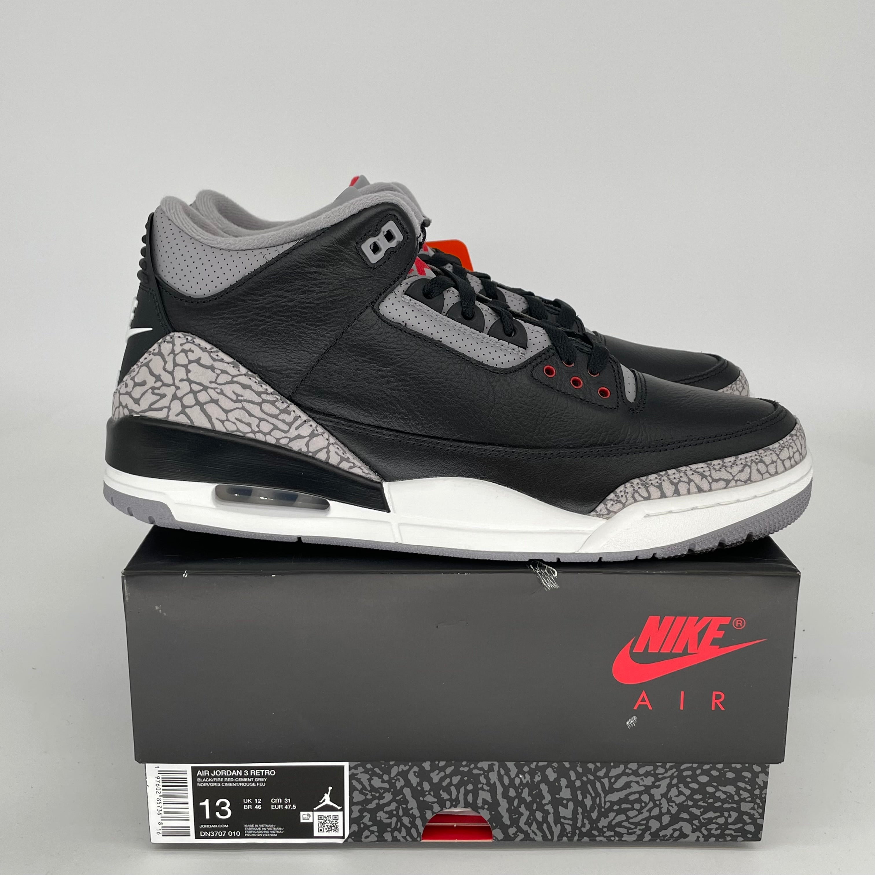 AIR JORDAN 3 Retro Black Cement Men's Basketball Shoes Size 13 (DN3707-010) - Authentic Sneakers for Casual Wear & Street Style