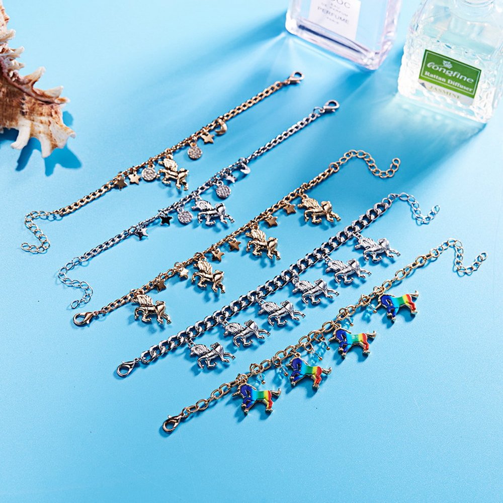 Magical Unicorn Charm Bracelet for Girls - Sparkly Rainbow Star Disc Animal Bracelet Jewelry Gift for Kids, Teens & Women | Perfect for Birthday, Party Favors & Everyday Wear