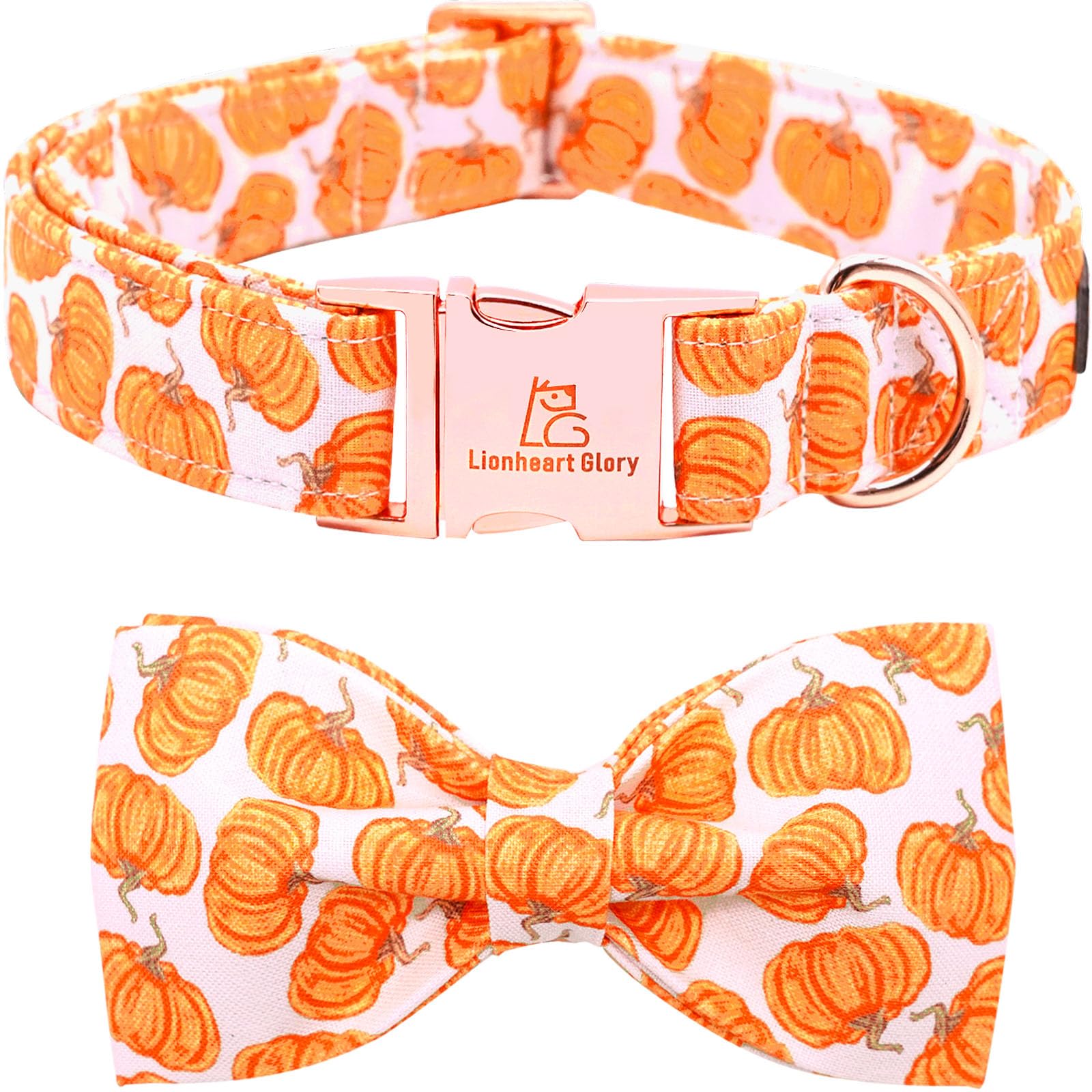 Lionheart Glory Halloween Dog Collar with Bowtie - Heavy Duty Adjustable Fall Pet Collar for X-Large Dogs - Durable Bow Tie Collar for Female & Male Dogs - Perfect for Halloween, Thanksgiving & Autumn Walks