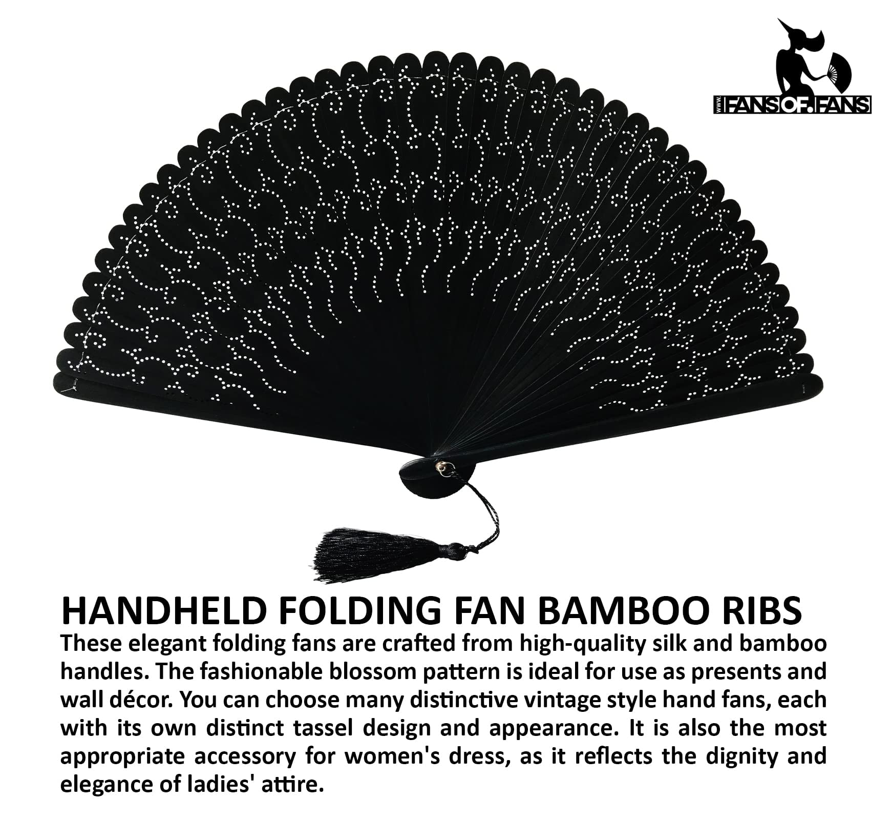 Premium Handheld Fan - Elegant Black Carved Bamboo Wood Folding Fan with Pouch (HQF16) | Perfect for Weddings, Parties, and Summer Cooling | Traditional Chinese Style Decorative Gift